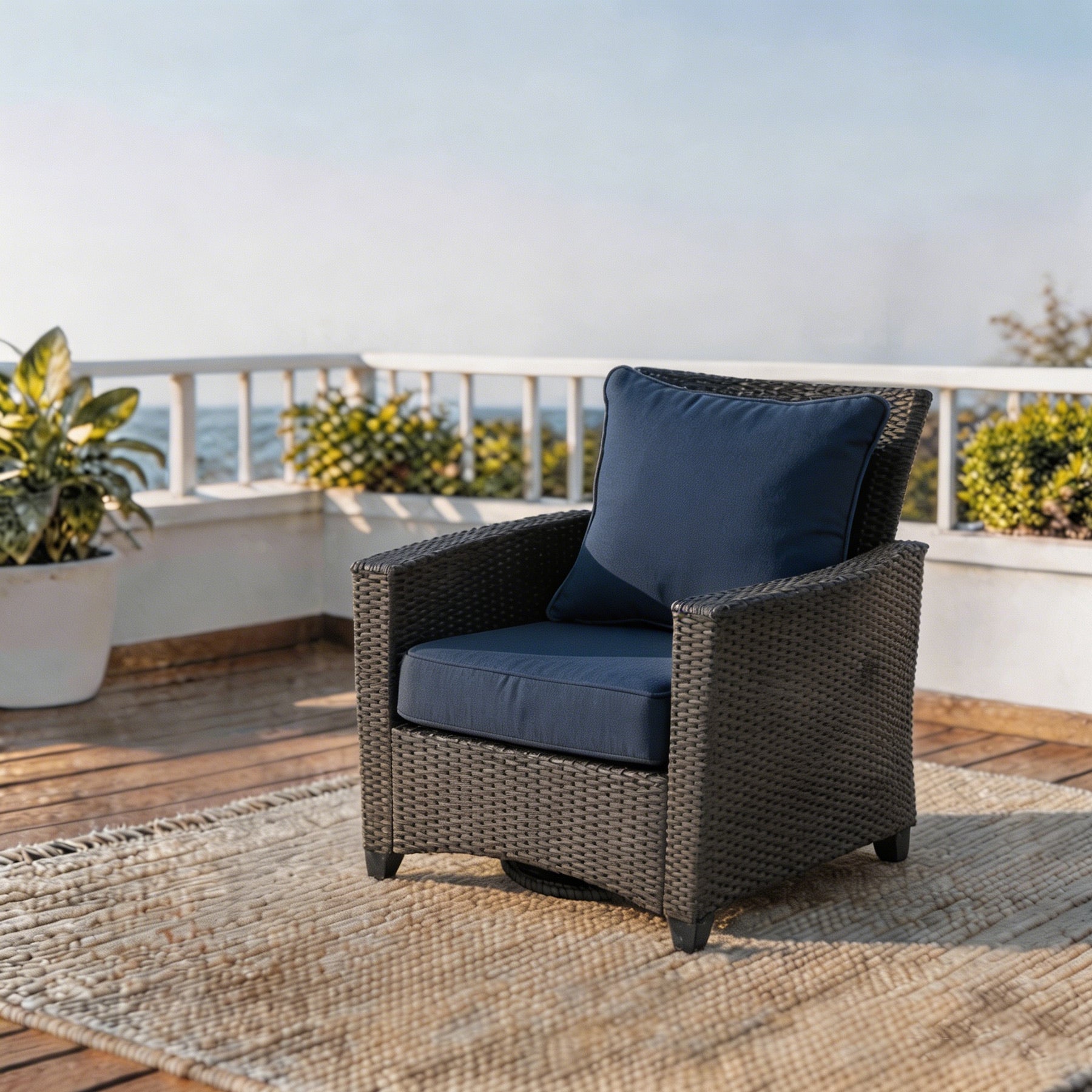 GoodGoods Deep Seat Outdoor Cushion Set 24x24 in - Dark Blue lifestyle and product view 3