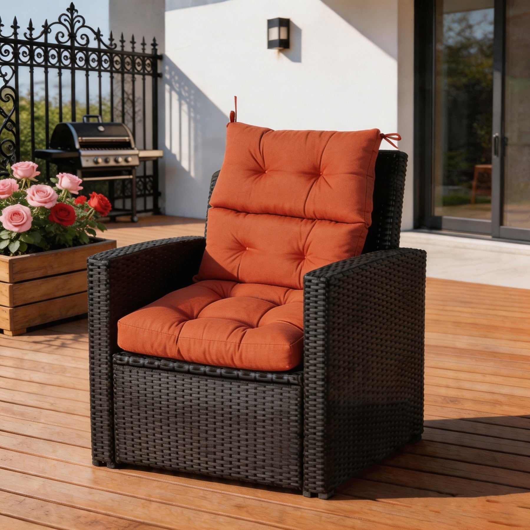 GoodGoods Tufted Outdoor High-Back Chair Cushion 22x44 in - Orange lifestyle and product view 4