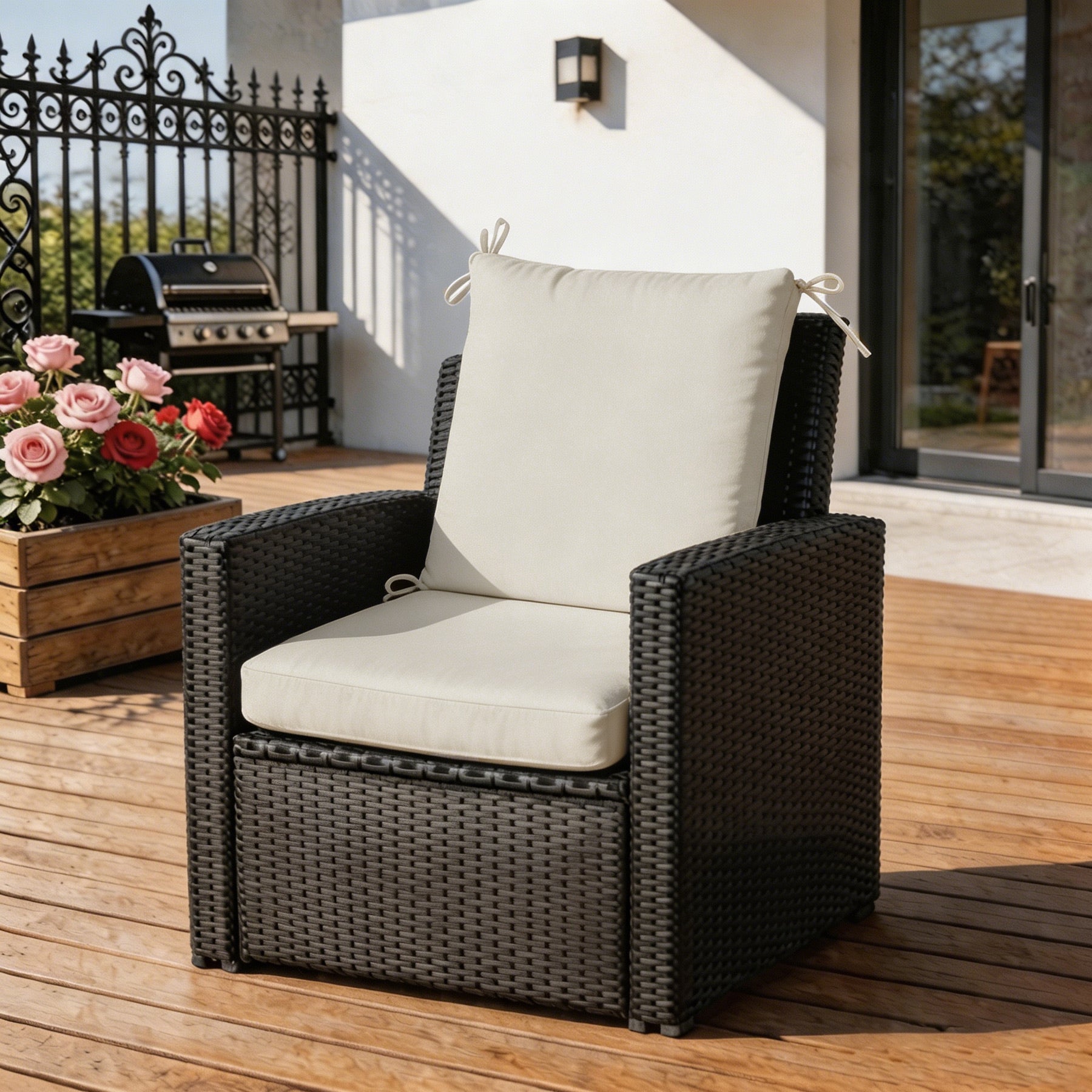 GoodGoods Outdoor High-Back Chair Cushion 22x44 in - Beige lifestyle and product view 4