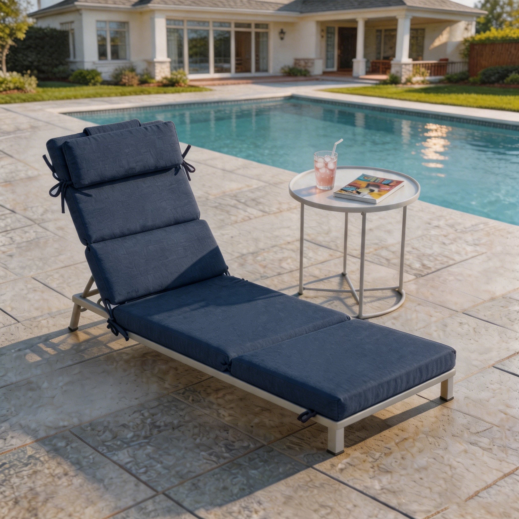 GoodGoods Outdoor Chaise Lounge Cushion 25x77 in - Dark Blue lifestyle and product view 4