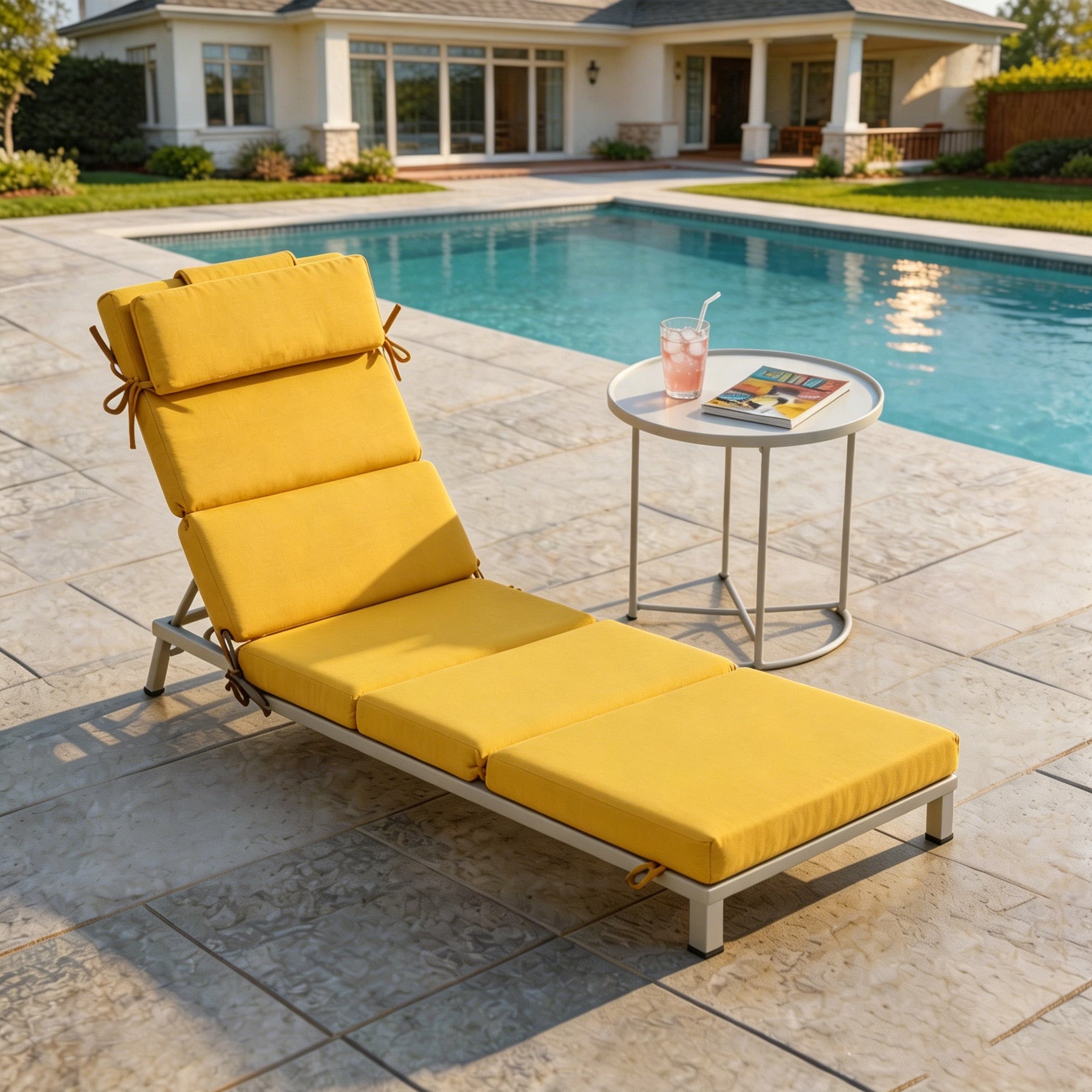 GoodGoods Outdoor Chaise Lounge Cushion 25x77 in - Yellow lifestyle and product view 4