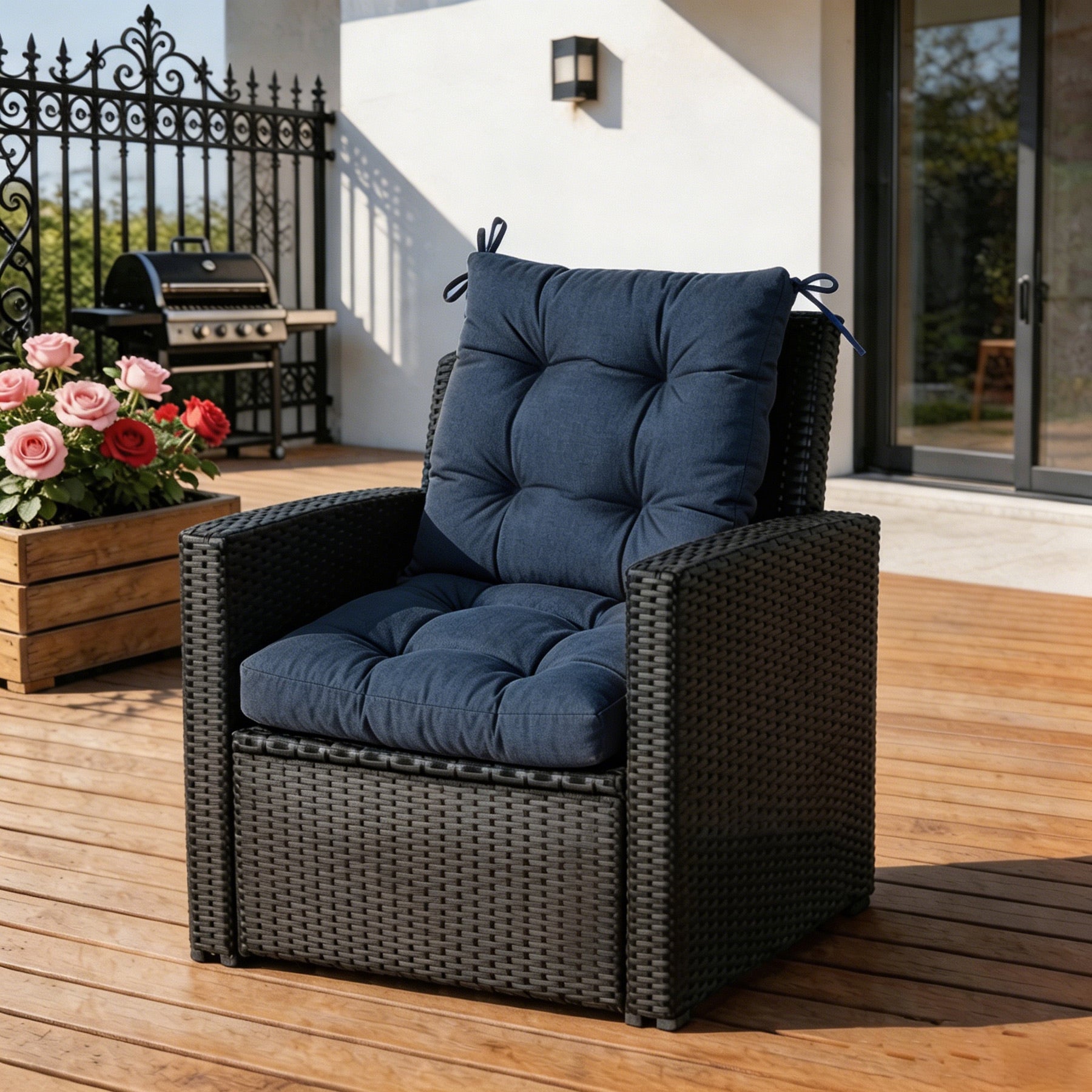 GoodGoods Tufted Outdoor High-Back Chair Cushion 20x40 in - Dark Blue lifestyle and product view 4