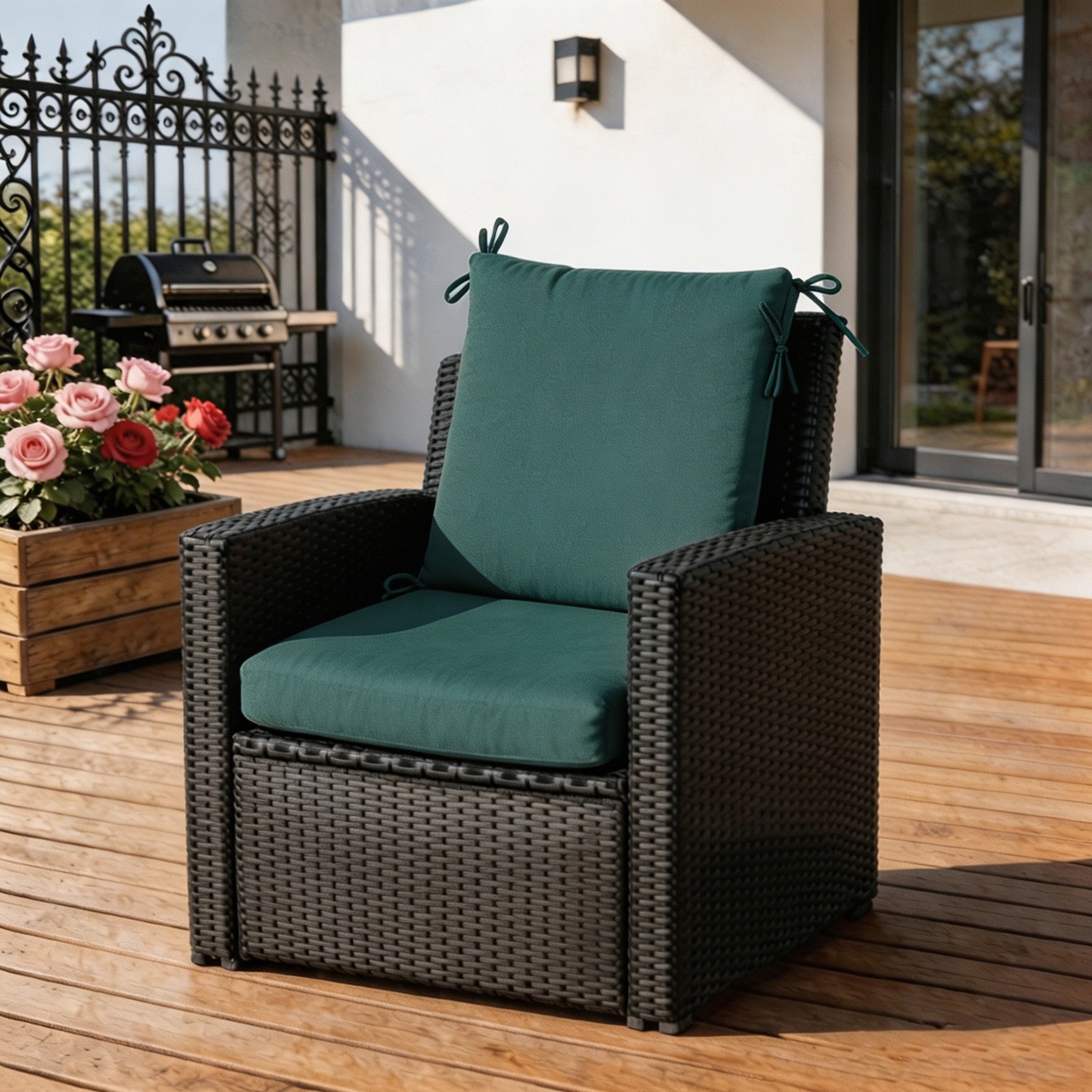 GoodGoods Outdoor High-Back Chair Cushion 22x44 in - Deep Green lifestyle and product view 4