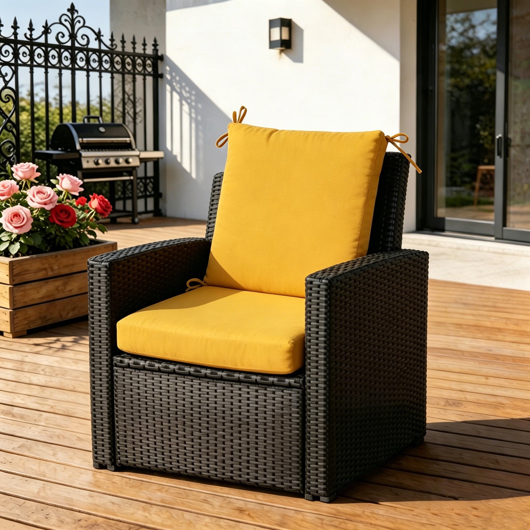 GoodGoods Outdoor High-Back Chair Cushion 22x44 in - Yellow lifestyle and product view 4