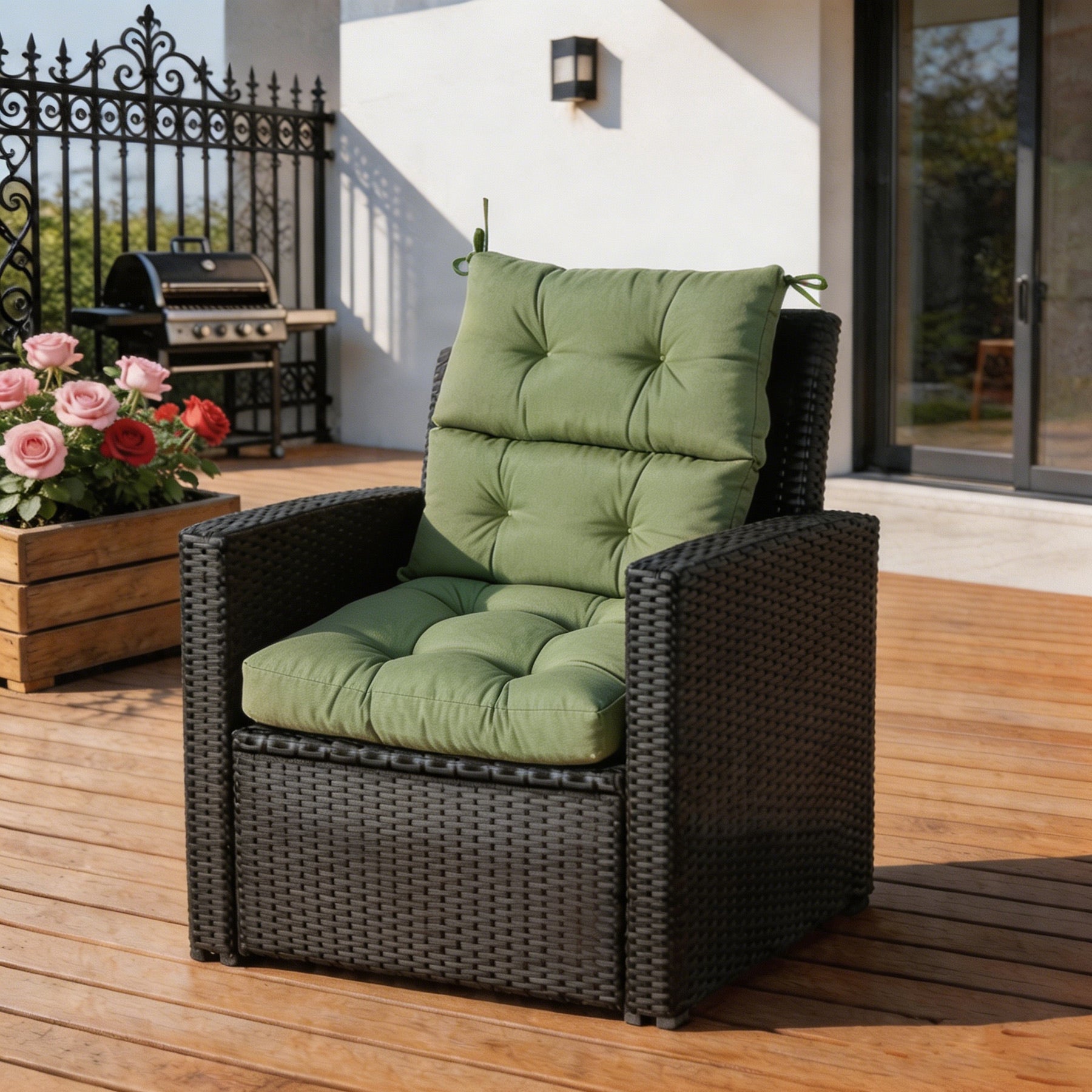 GoodGoods Tufted Outdoor High-Back Chair Cushion 22x44 in - Light Green lifestyle and product view 4