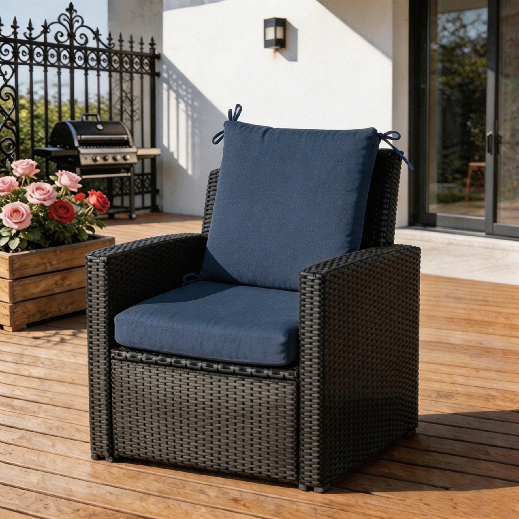 GoodGoods Outdoor High-Back Chair Cushion 22x44 in - Dark Blue lifestyle and product view 4