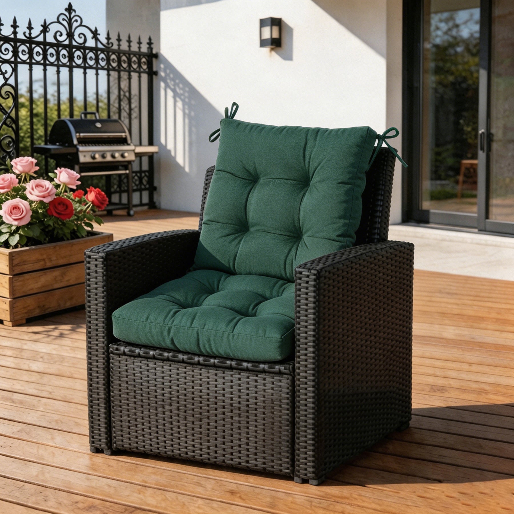 GoodGoods Tufted Outdoor High-Back Chair Cushion 20x40 in - Deep Green lifestyle and product view 4