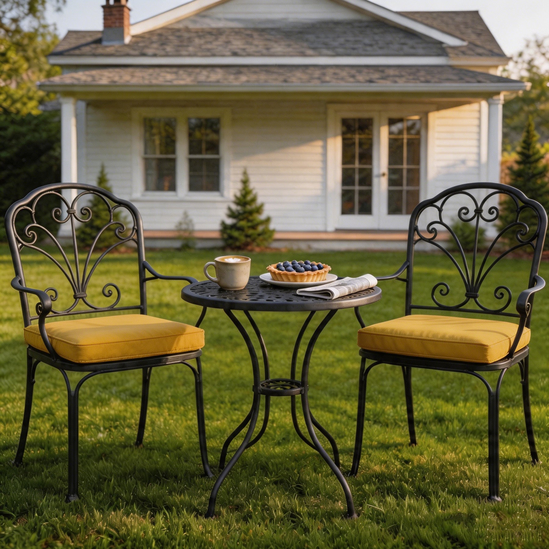 GoodGoods Outdoor Seat Cushion 22x22 in - Yellow lifestyle and product view 7