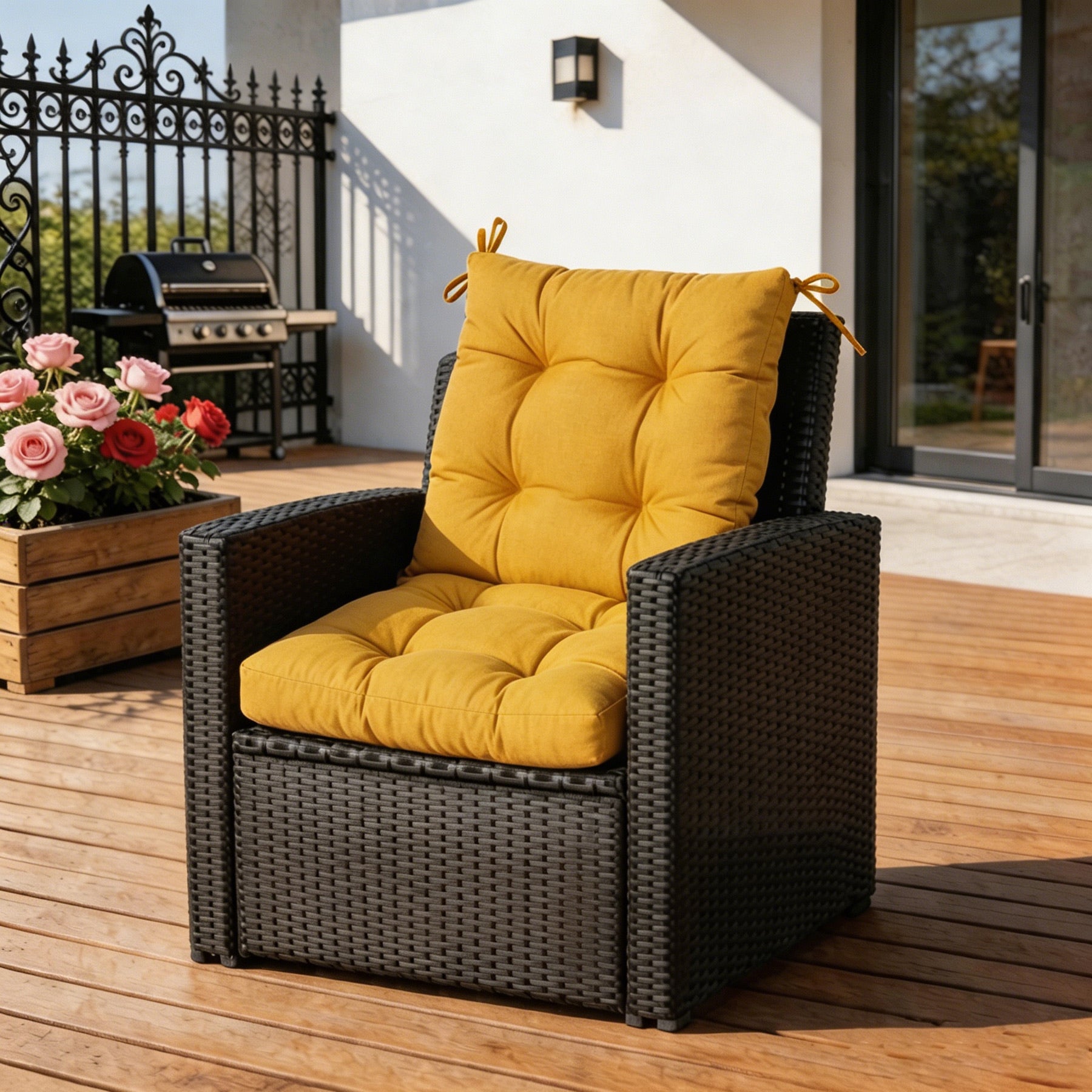 GoodGoods Tufted Outdoor High-Back Chair Cushion 20x40 in - Yellow lifestyle and product view 4