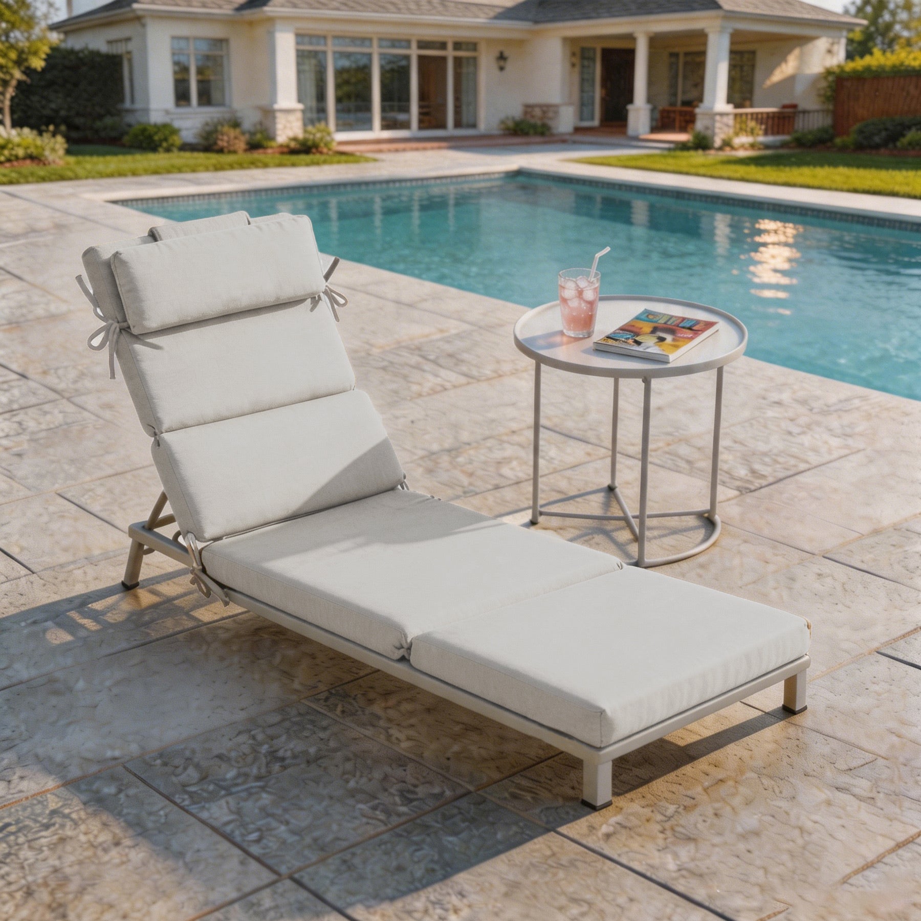 GoodGoods Outdoor Chaise Lounge Cushion 25x77 in - Beige lifestyle and product view 4