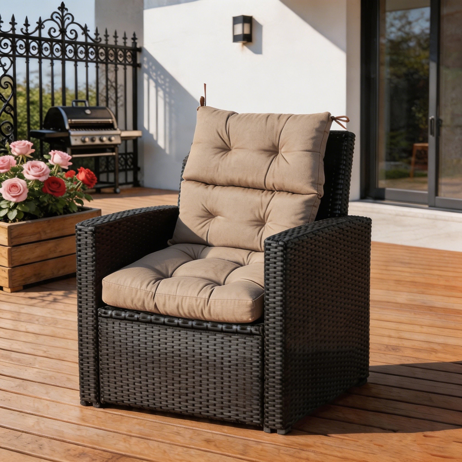 GoodGoods Tufted Outdoor High-Back Chair Cushion 22x44 in - Brown lifestyle and product view 4