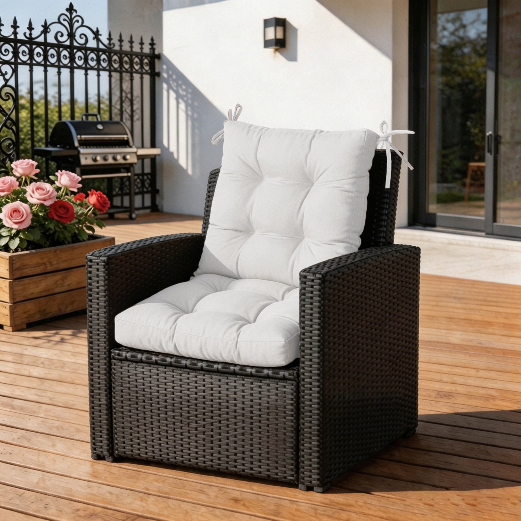 GoodGoods Tufted Outdoor High-Back Chair Cushion 20x40 in - Beige lifestyle and product view 4