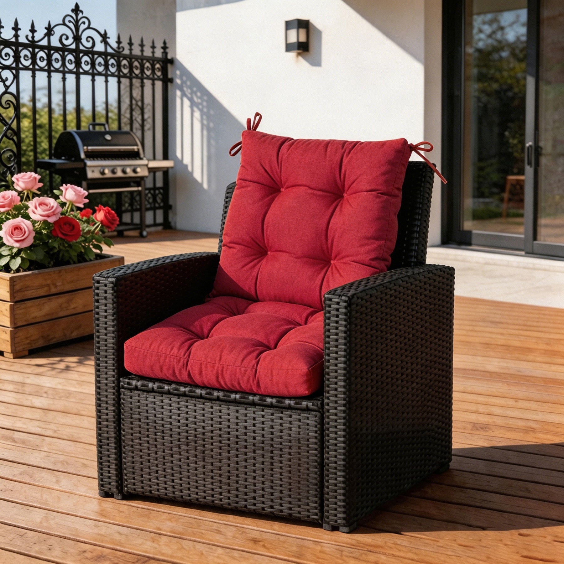 GoodGoods Tufted Outdoor High-Back Chair Cushion 18x36 in - Red lifestyle and product view 4