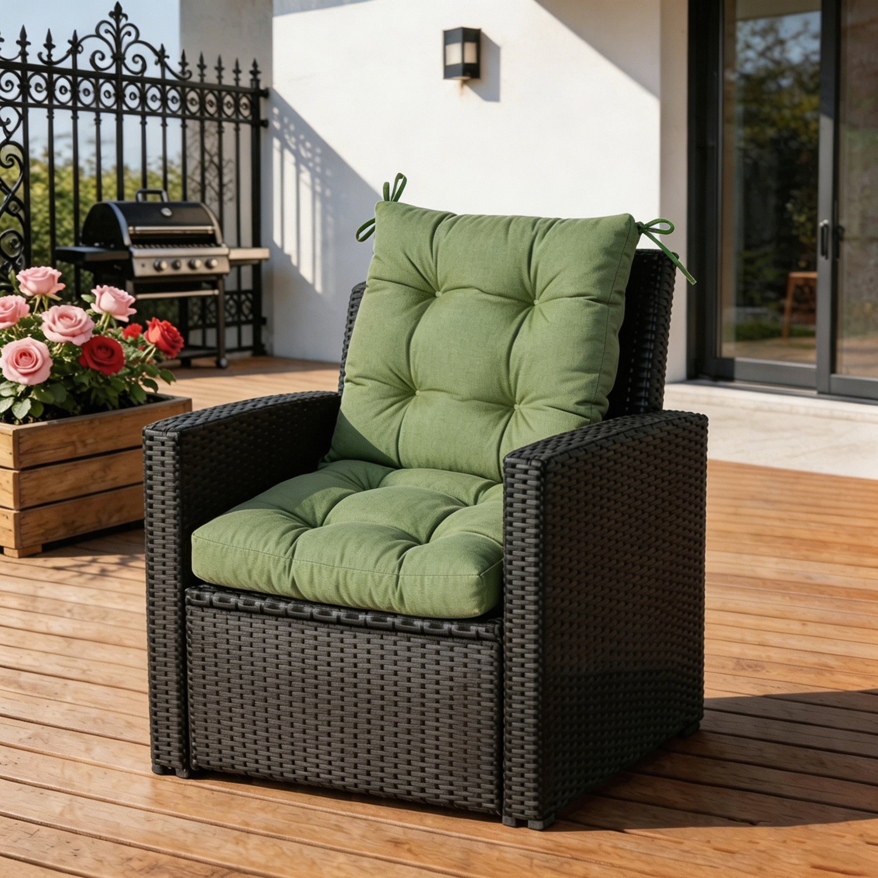 GoodGoods Tufted Outdoor High-Back Chair Cushion 20x40 in - Light Green lifestyle and product view 4