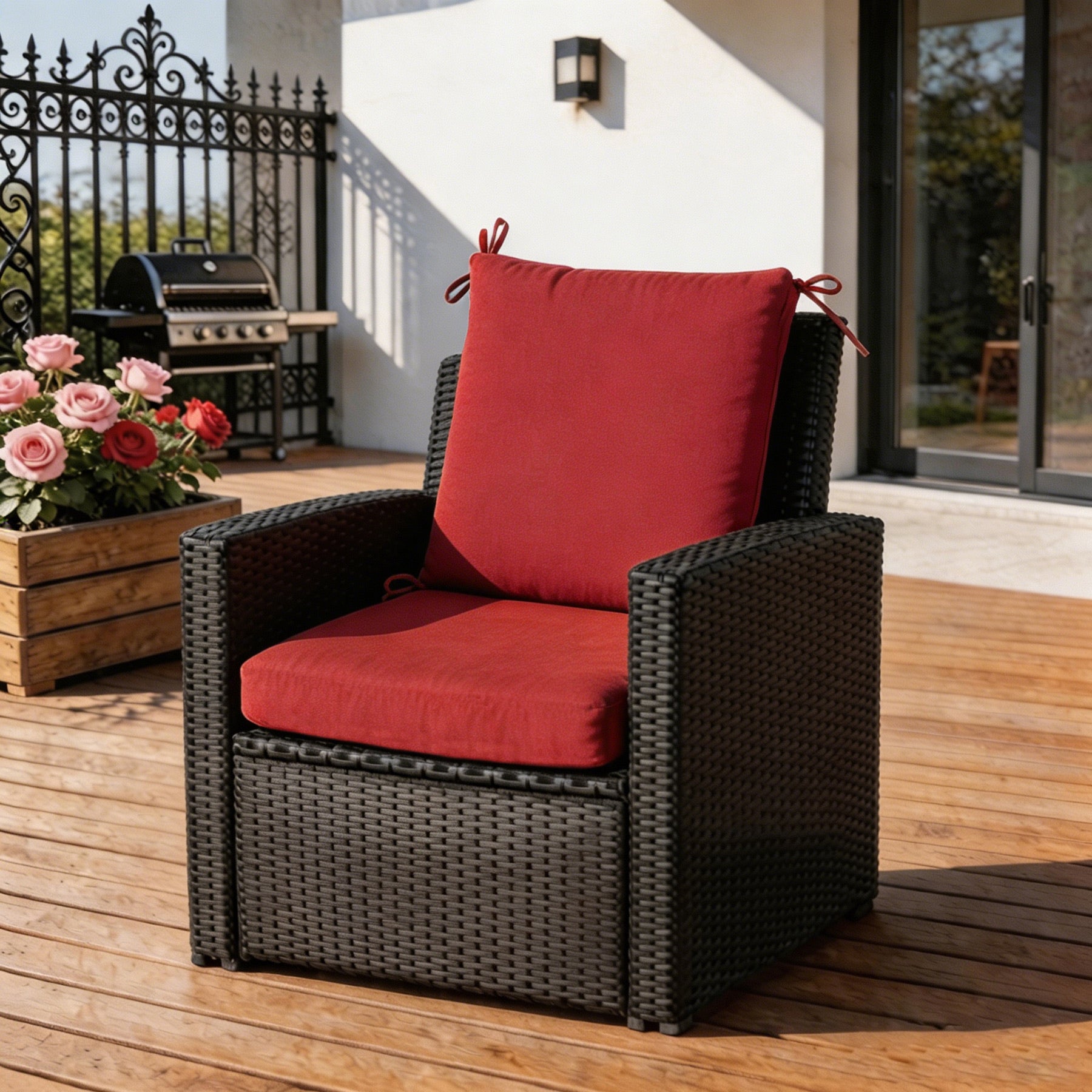 GoodGoods Outdoor High-Back Chair Cushion 22x44 in - Red lifestyle and product view 4