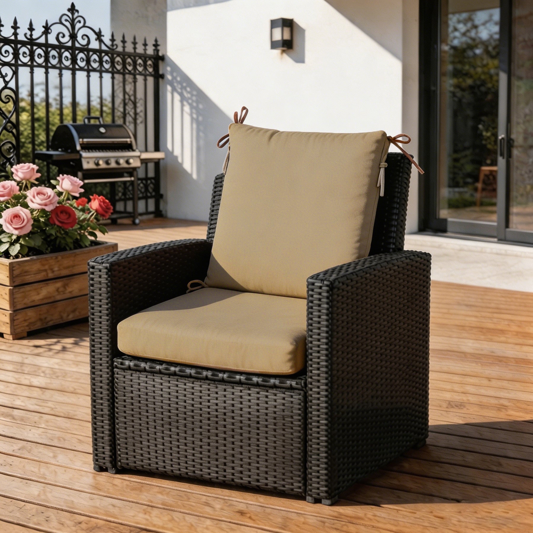 GoodGoods Outdoor High-Back Chair Cushion 22x44 in - Brown lifestyle and product view 4