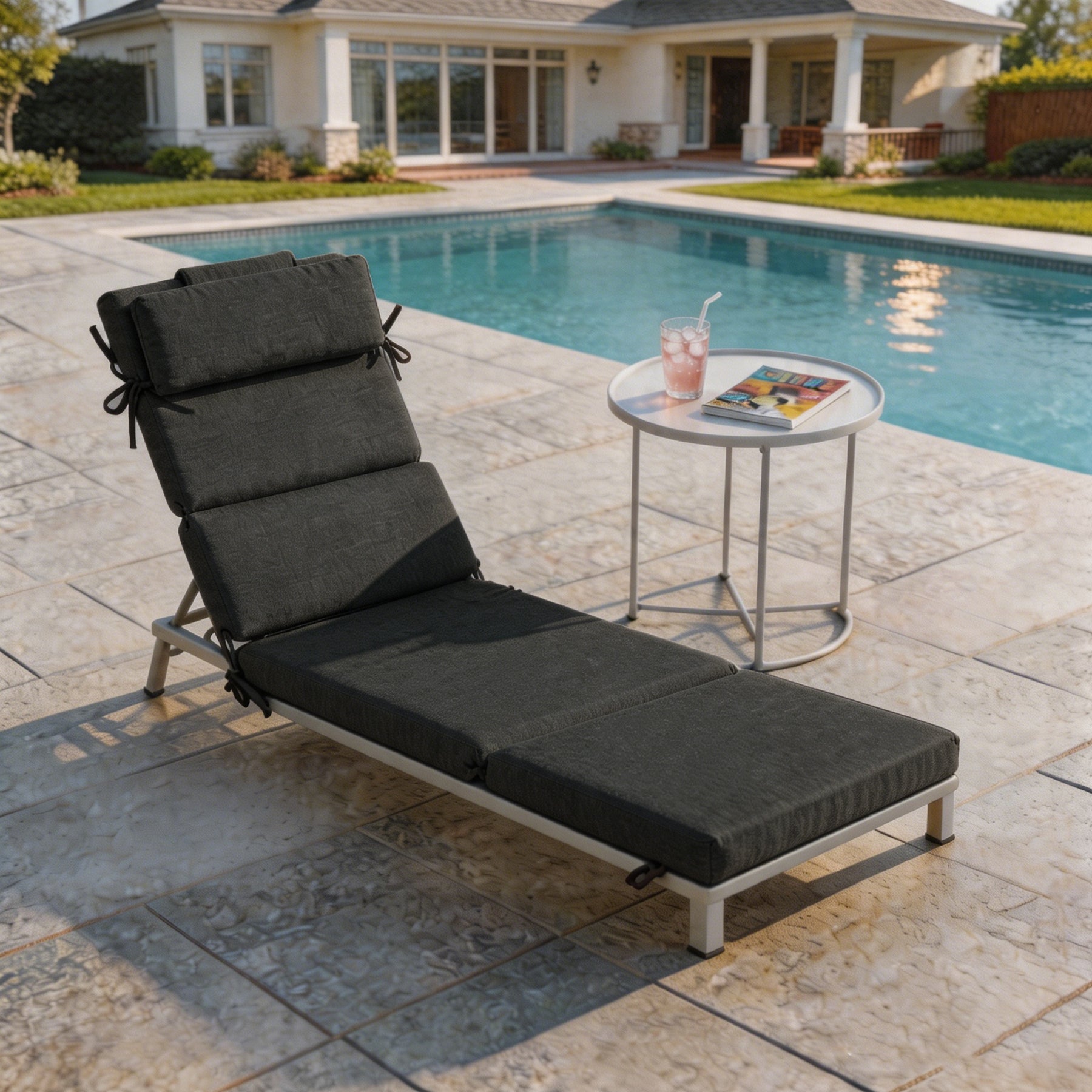 GoodGoods Outdoor Chaise Lounge Cushion 25x77 in - Black lifestyle and product view 4