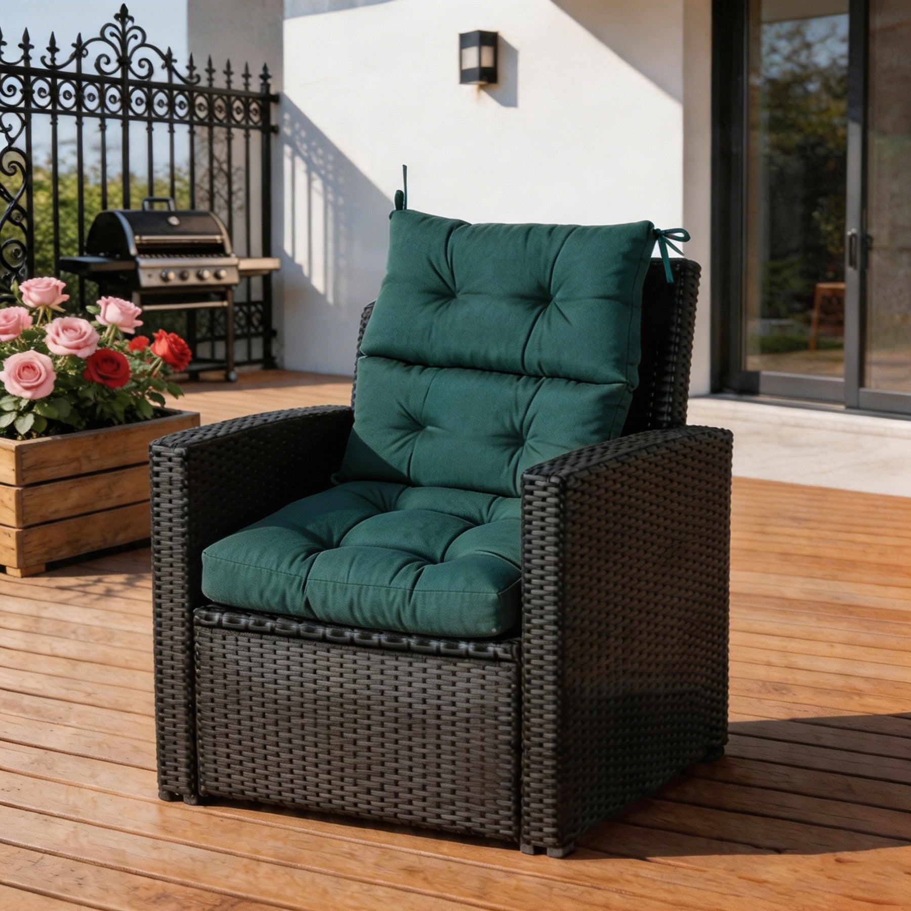 GoodGoods Tufted Outdoor High-Back Chair Cushion 22x44 in - Deep Green lifestyle and product view 4