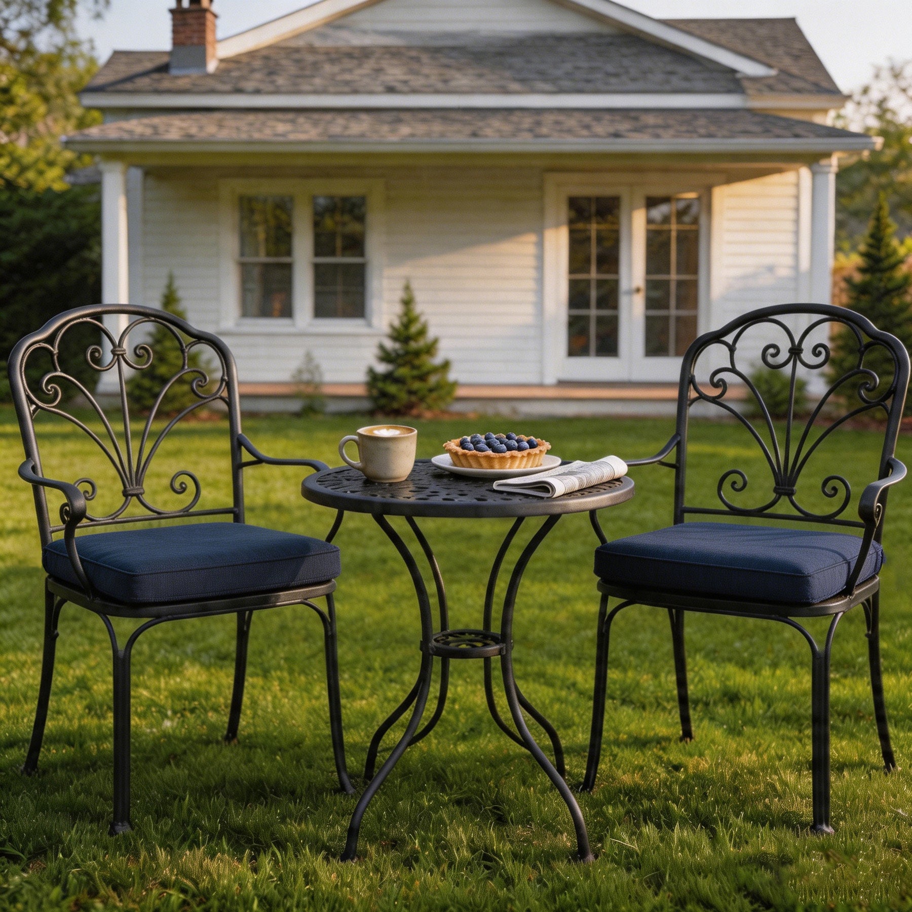 GoodGoods Outdoor Seat Cushion 20x20 in - Dark Blue lifestyle and product view 5