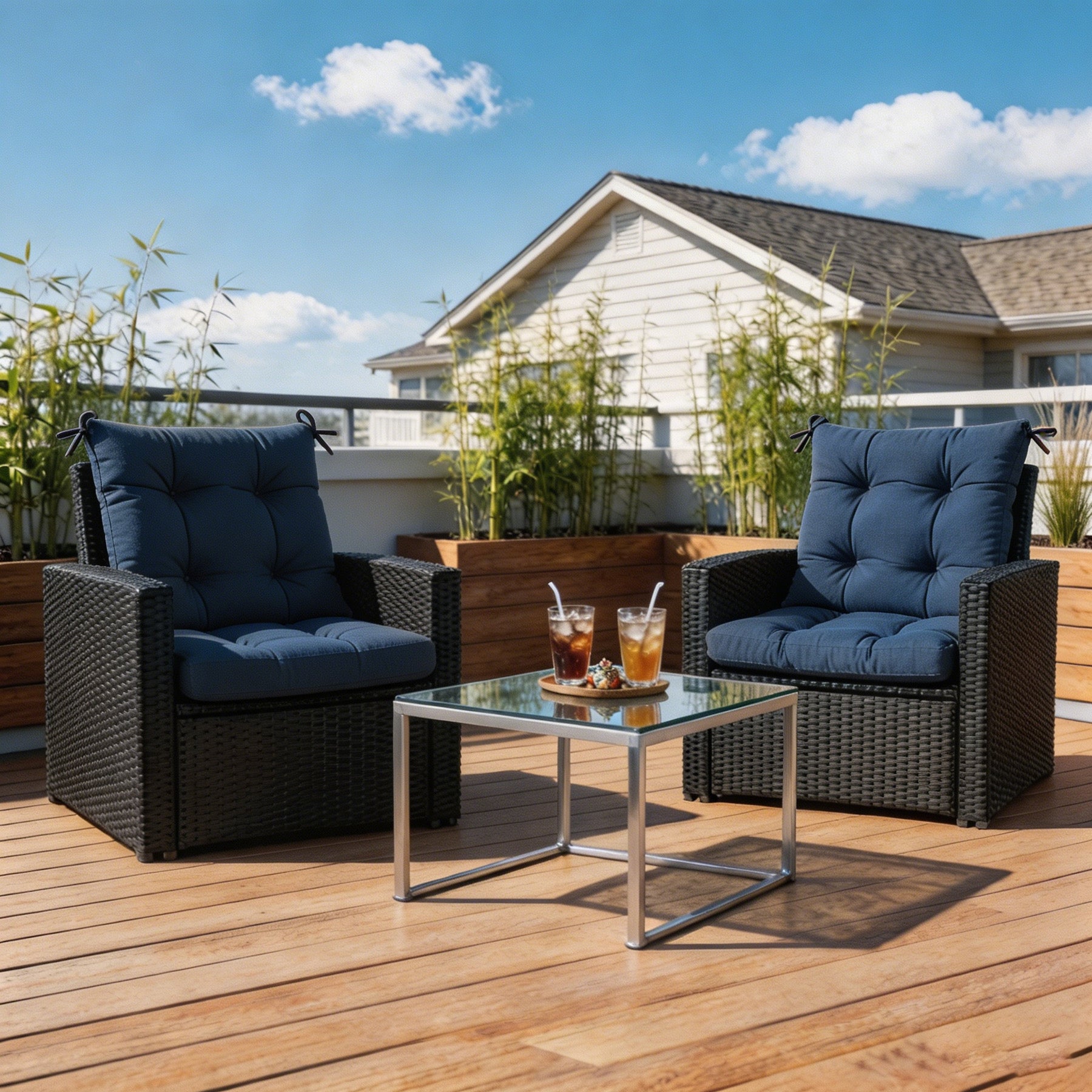 GoodGoods Tufted Outdoor High-Back Chair Cushion 20x40 in - Dark Blue lifestyle and product view 5