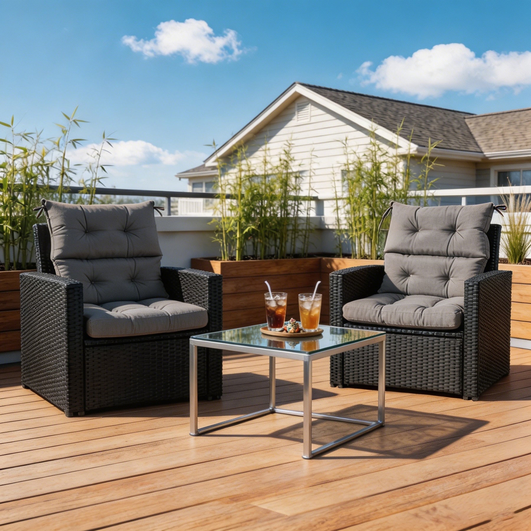 GoodGoods Tufted Outdoor High-Back Chair Cushion 22x44 in - Gray lifestyle and product view 5