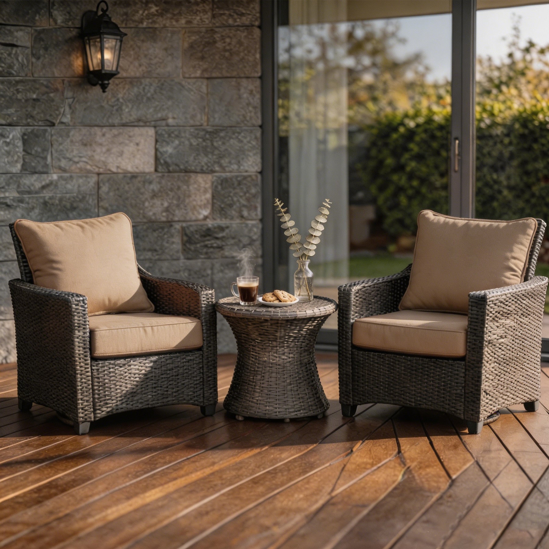 GoodGoods Deep Seat Outdoor Cushion Set 24x24 in - Brown lifestyle and product view 4