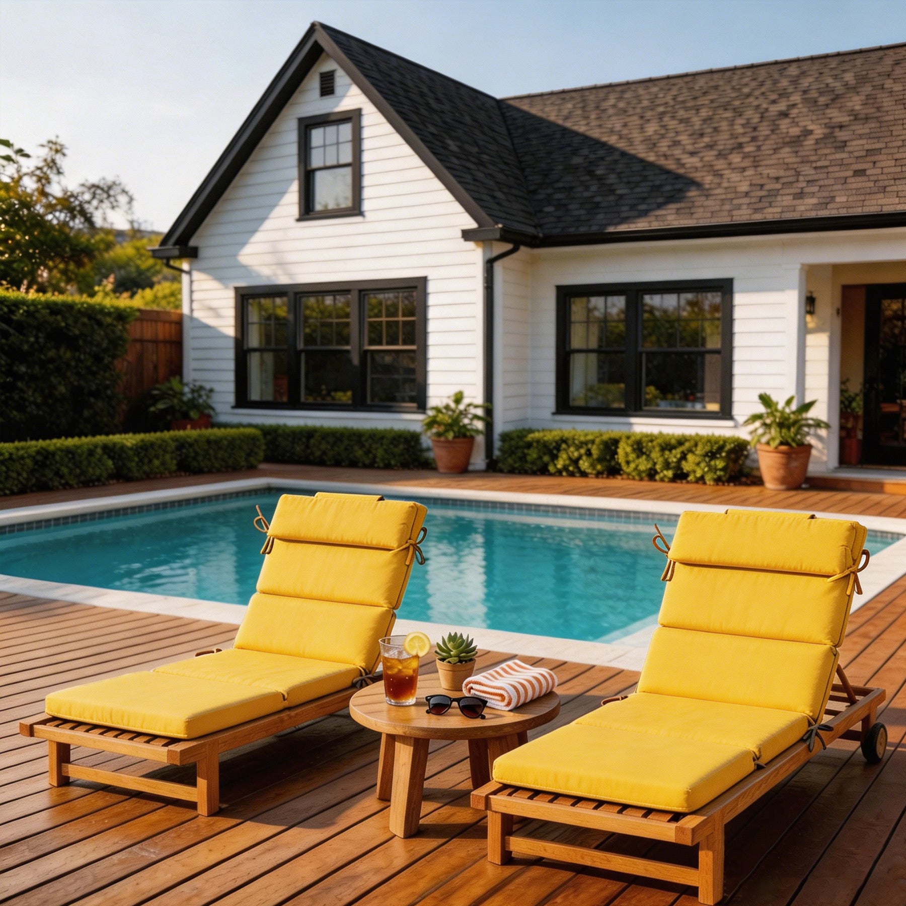 GoodGoods Outdoor Chaise Lounge Cushion 25x77 in - Yellow lifestyle and product view 5