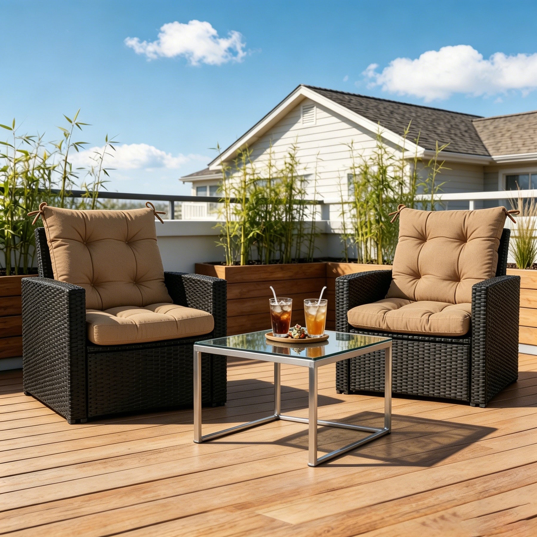GoodGoods Tufted Outdoor High-Back Chair Cushion 20x40 in - Brown lifestyle and product view 5
