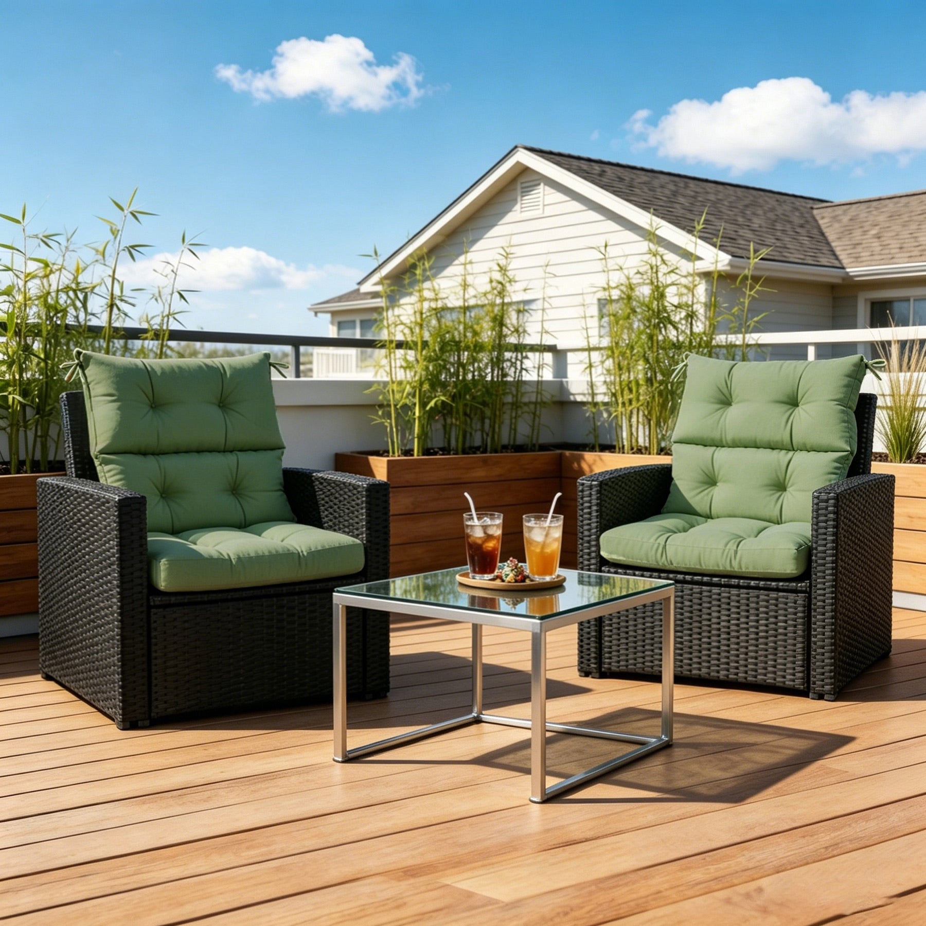 GoodGoods Tufted Outdoor High-Back Chair Cushion 22x44 in - Light Green lifestyle and product view 5