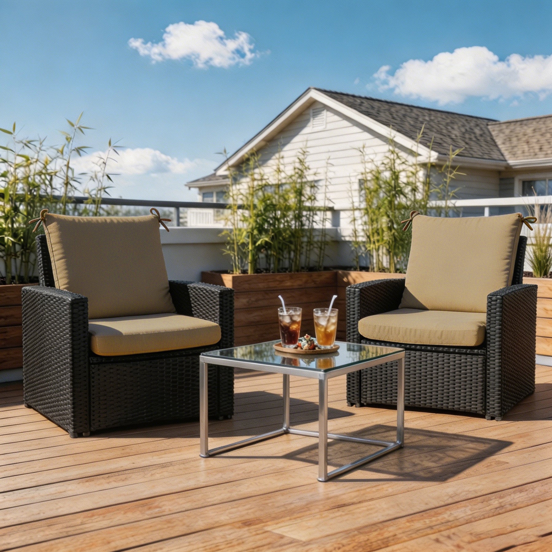 GoodGoods Outdoor High-Back Chair Cushion 22x44 in - Brown lifestyle and product view 5