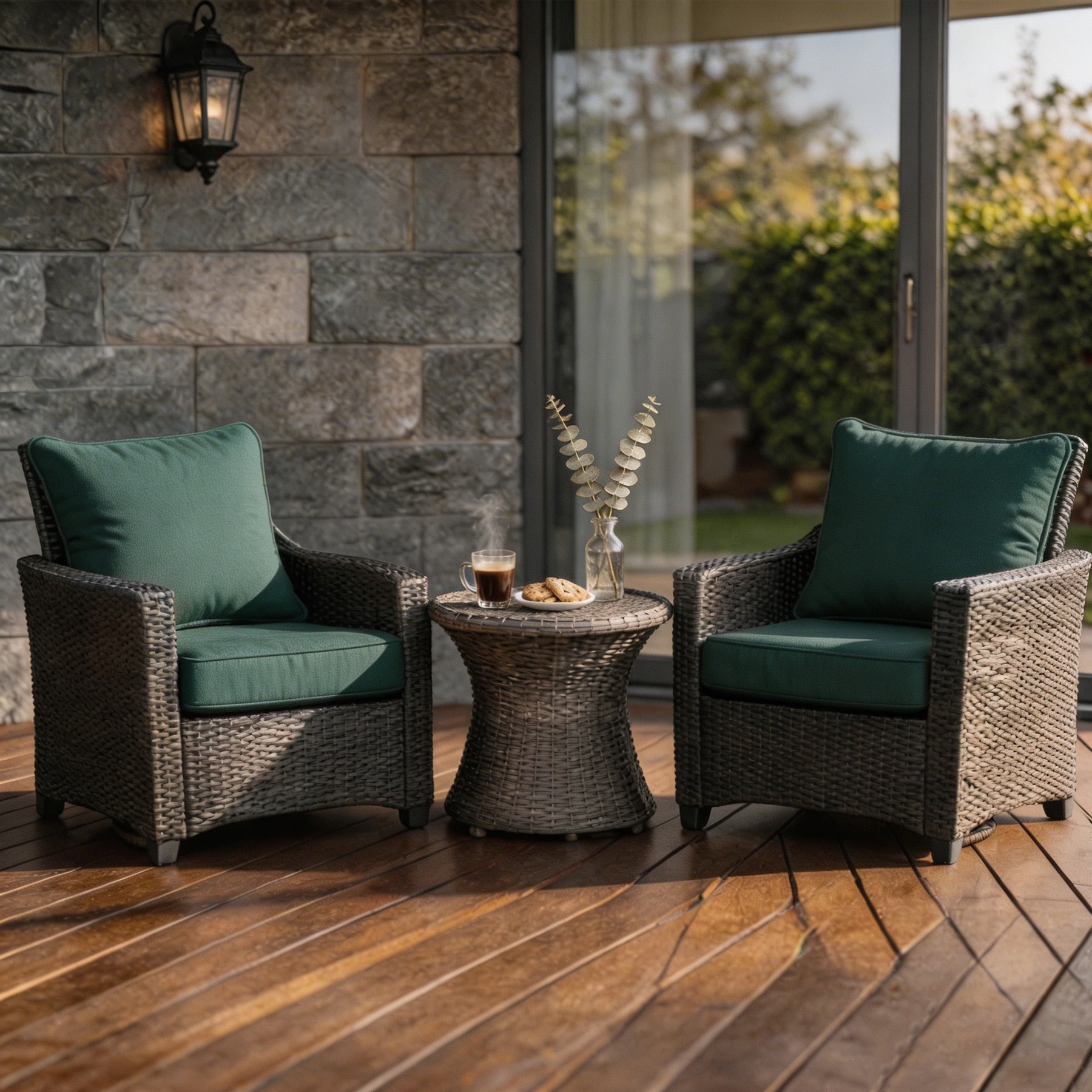 GoodGoods Deep Seat Outdoor Cushion Set 24x24 in - Deep Green lifestyle and product view 4
