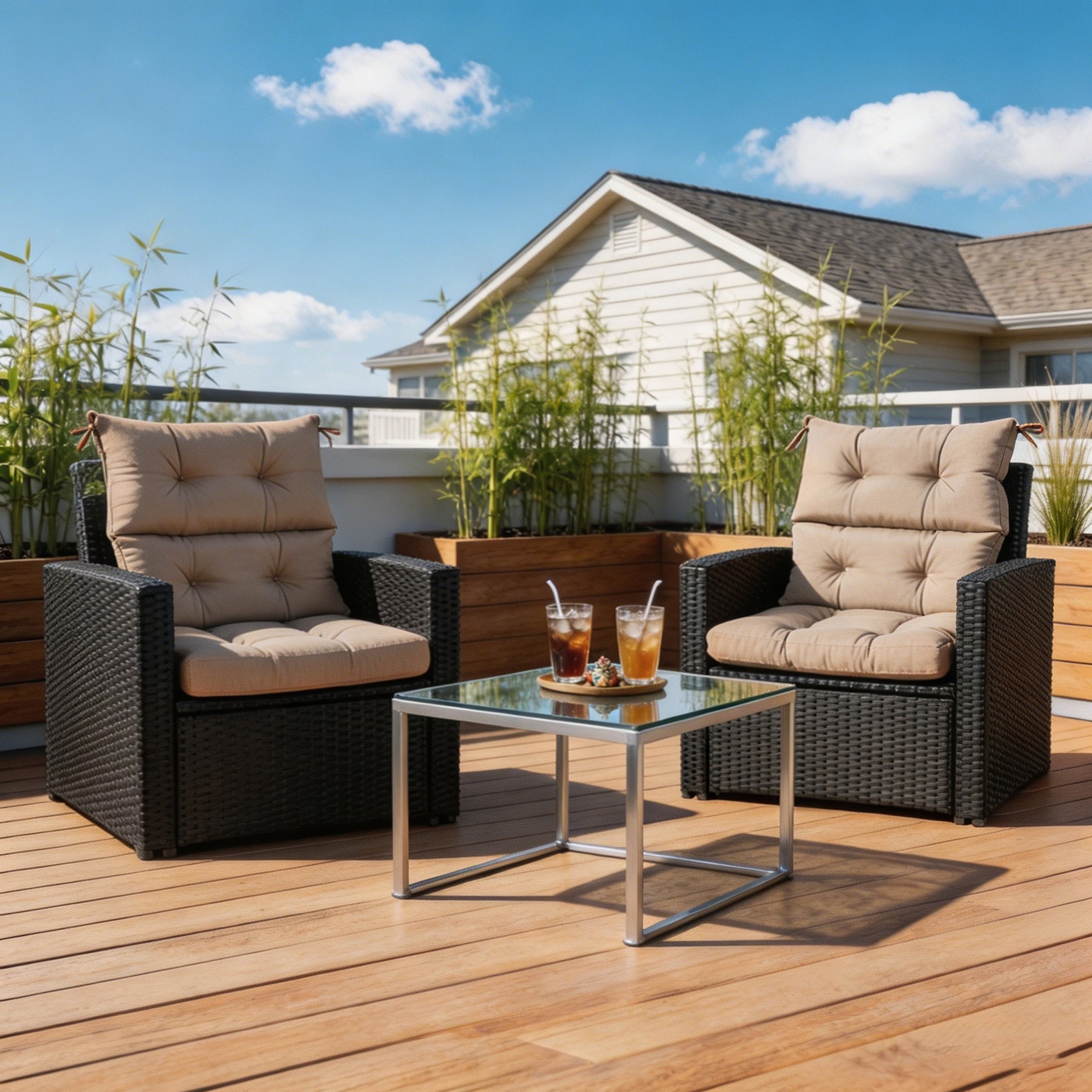 GoodGoods Tufted Outdoor High-Back Chair Cushion 22x44 in - Brown lifestyle and product view 5