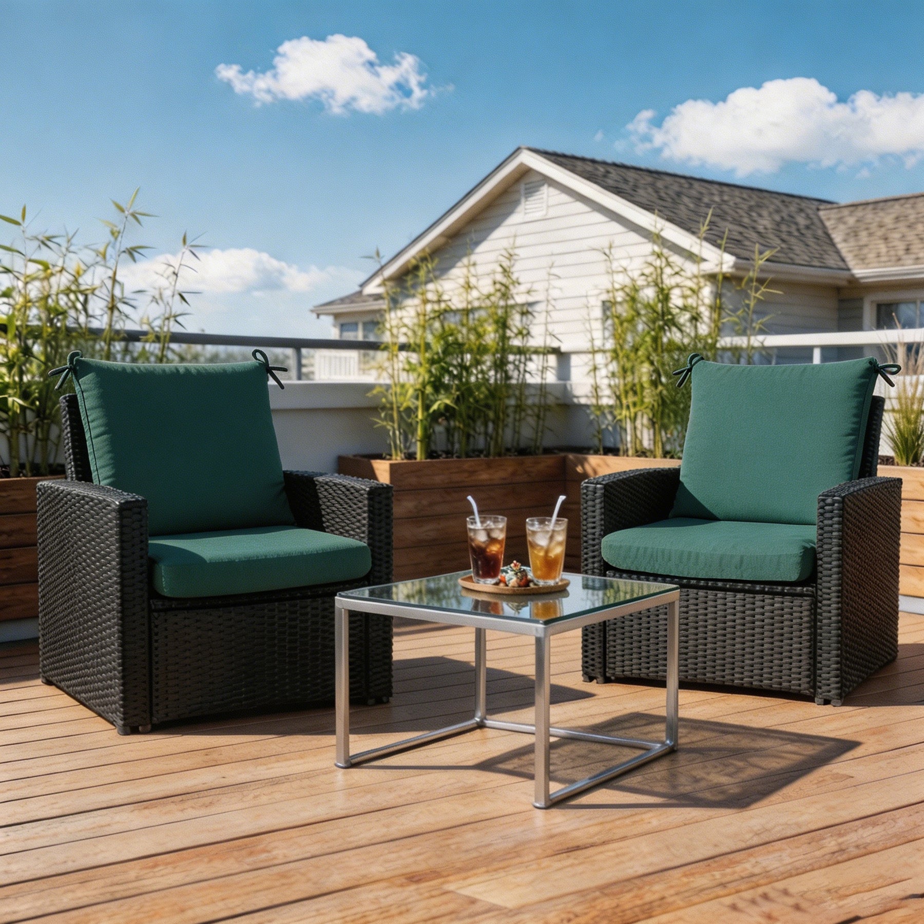 GoodGoods Outdoor High-Back Chair Cushion 22x44 in - Deep Green lifestyle and product view 5