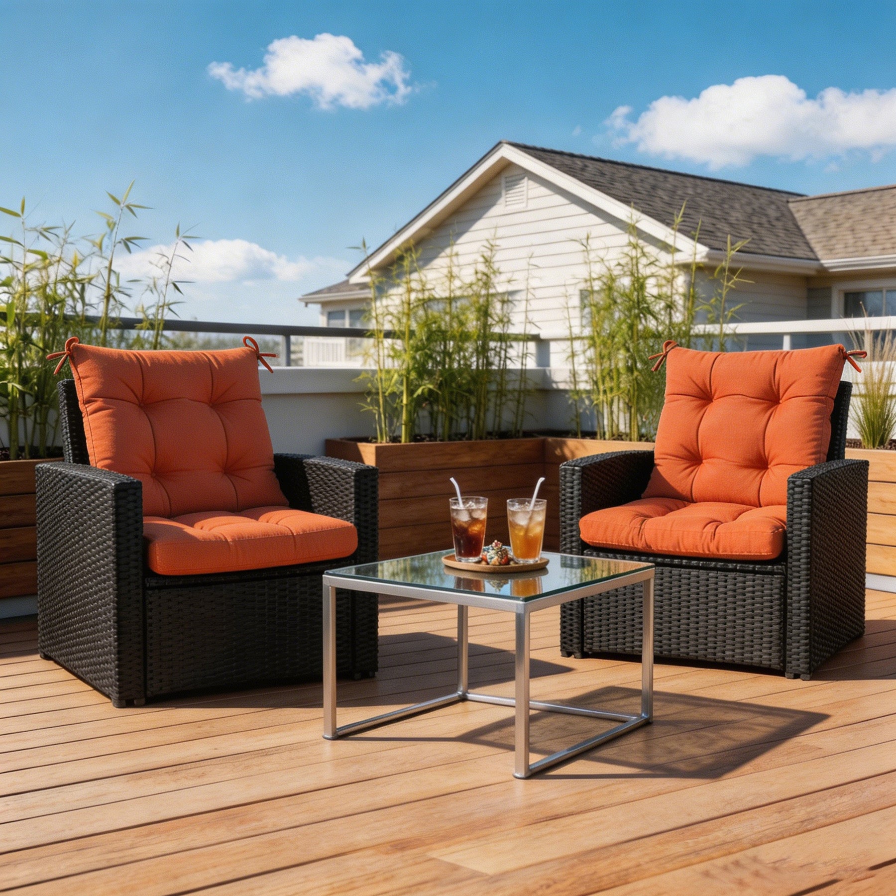 GoodGoods Tufted Outdoor High-Back Chair Cushion 20x40 in - Orange lifestyle and product view 5