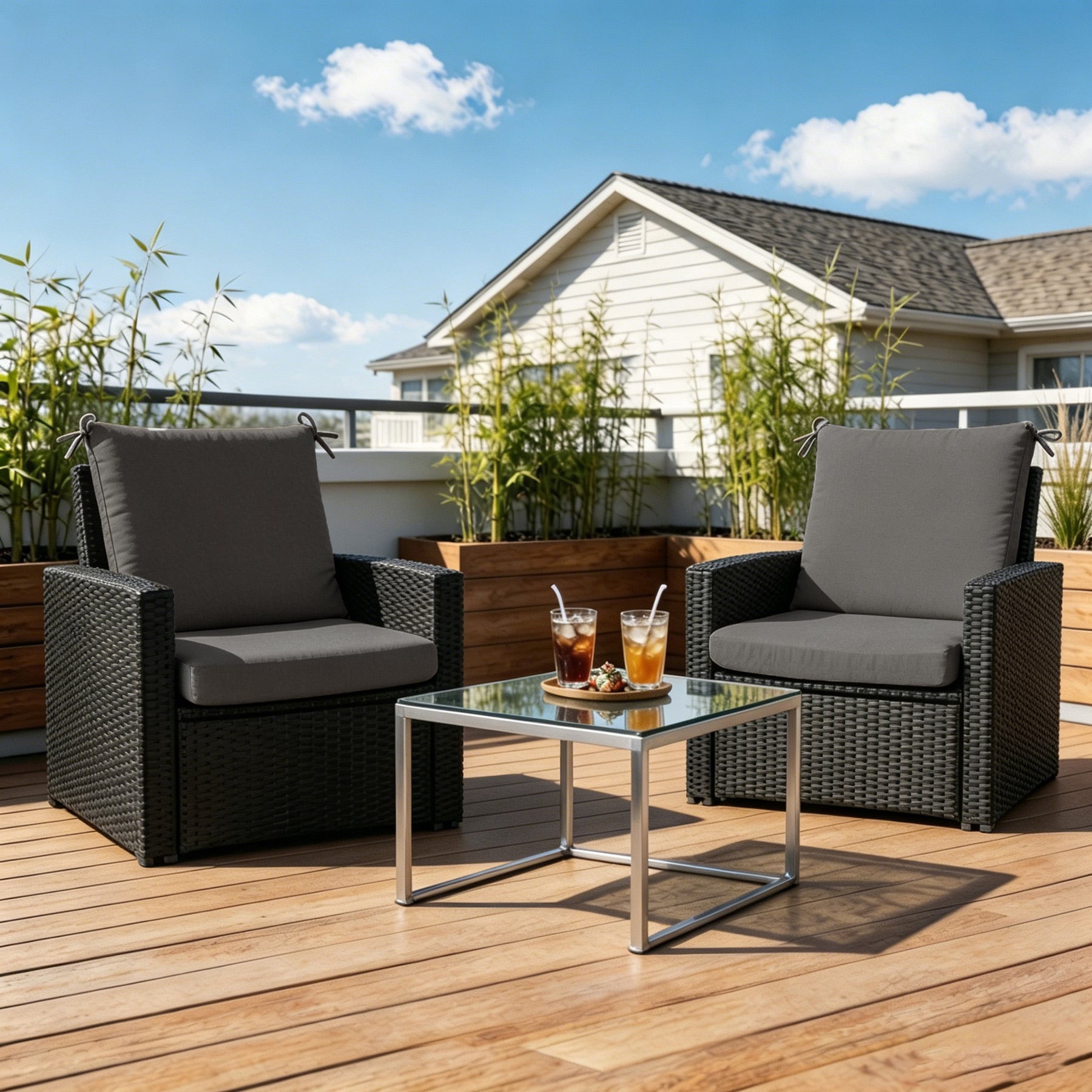 GoodGoods Outdoor High-Back Chair Cushion 22x44 in - Gray lifestyle and product view 5