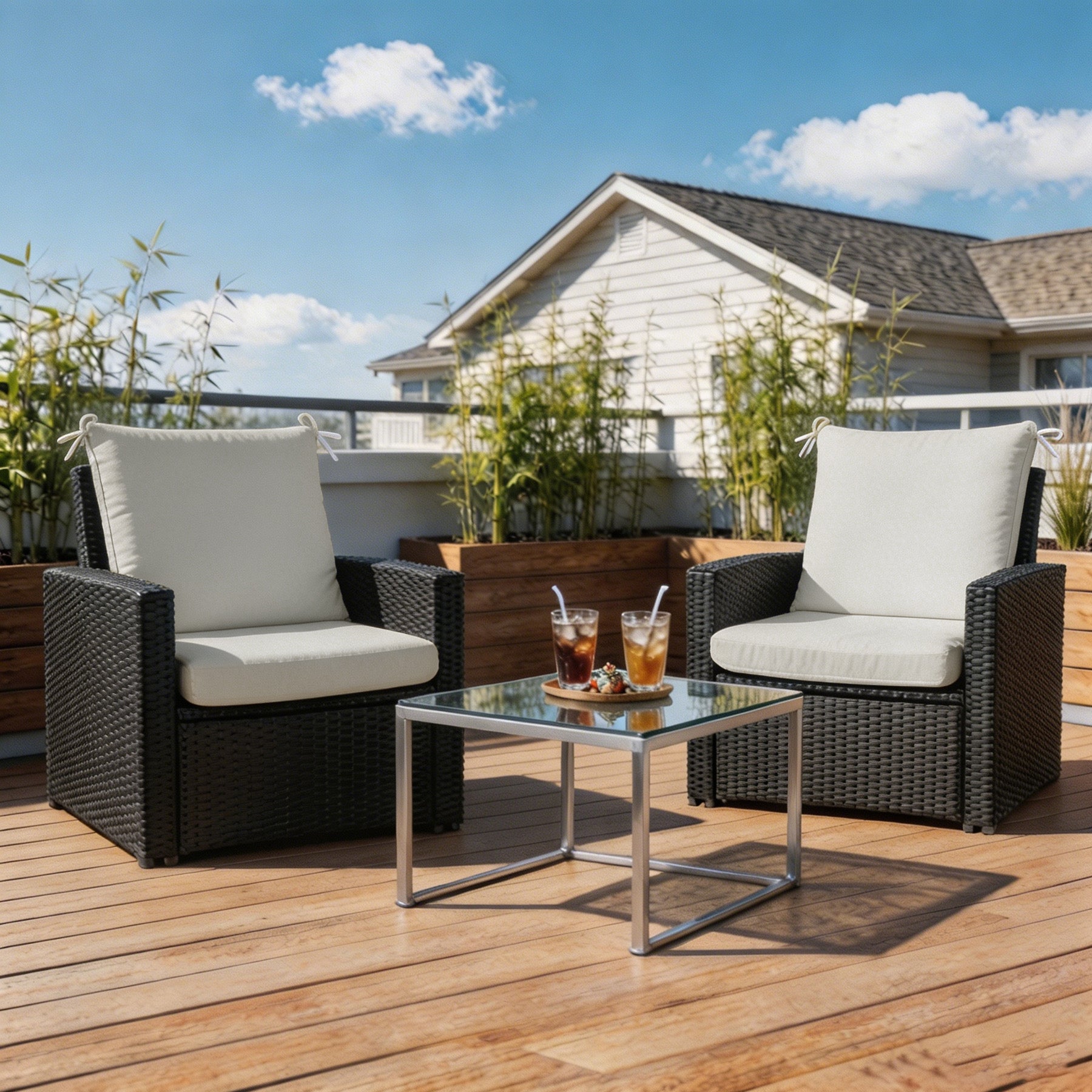 GoodGoods Outdoor High-Back Chair Cushion 22x44 in - Beige lifestyle and product view 5