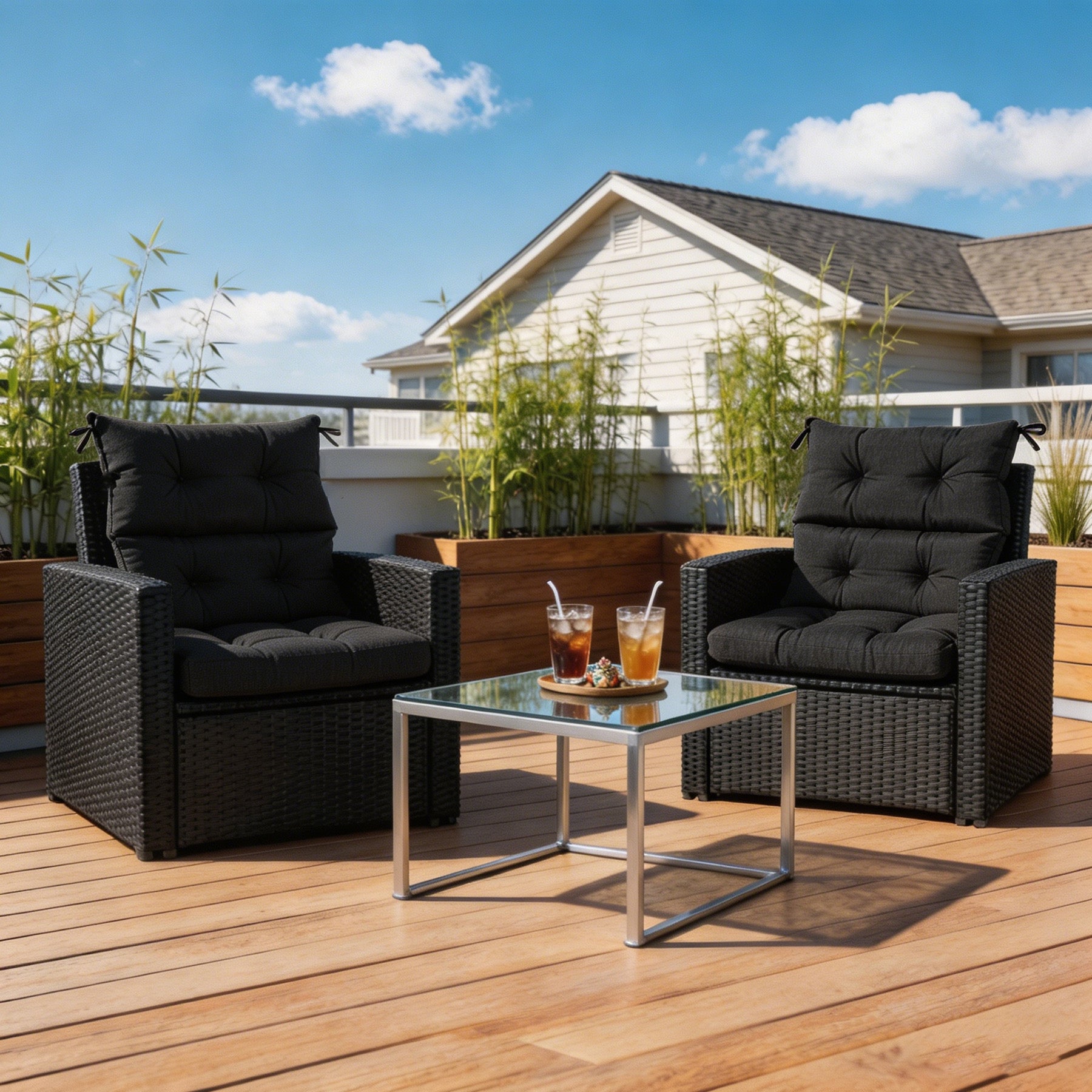 GoodGoods Tufted Outdoor High-Back Chair Cushion 22x44 in - Black lifestyle and product view 5