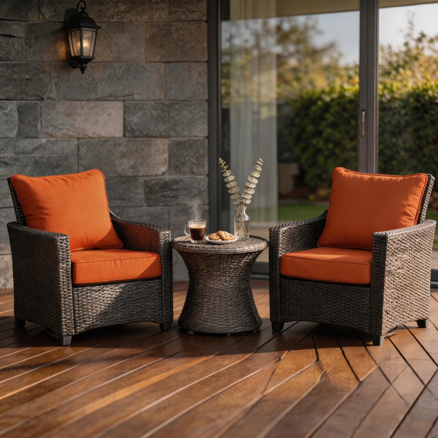 GoodGoods Deep Seat Outdoor Cushion Set 24x24 in - Orange lifestyle and product view 4
