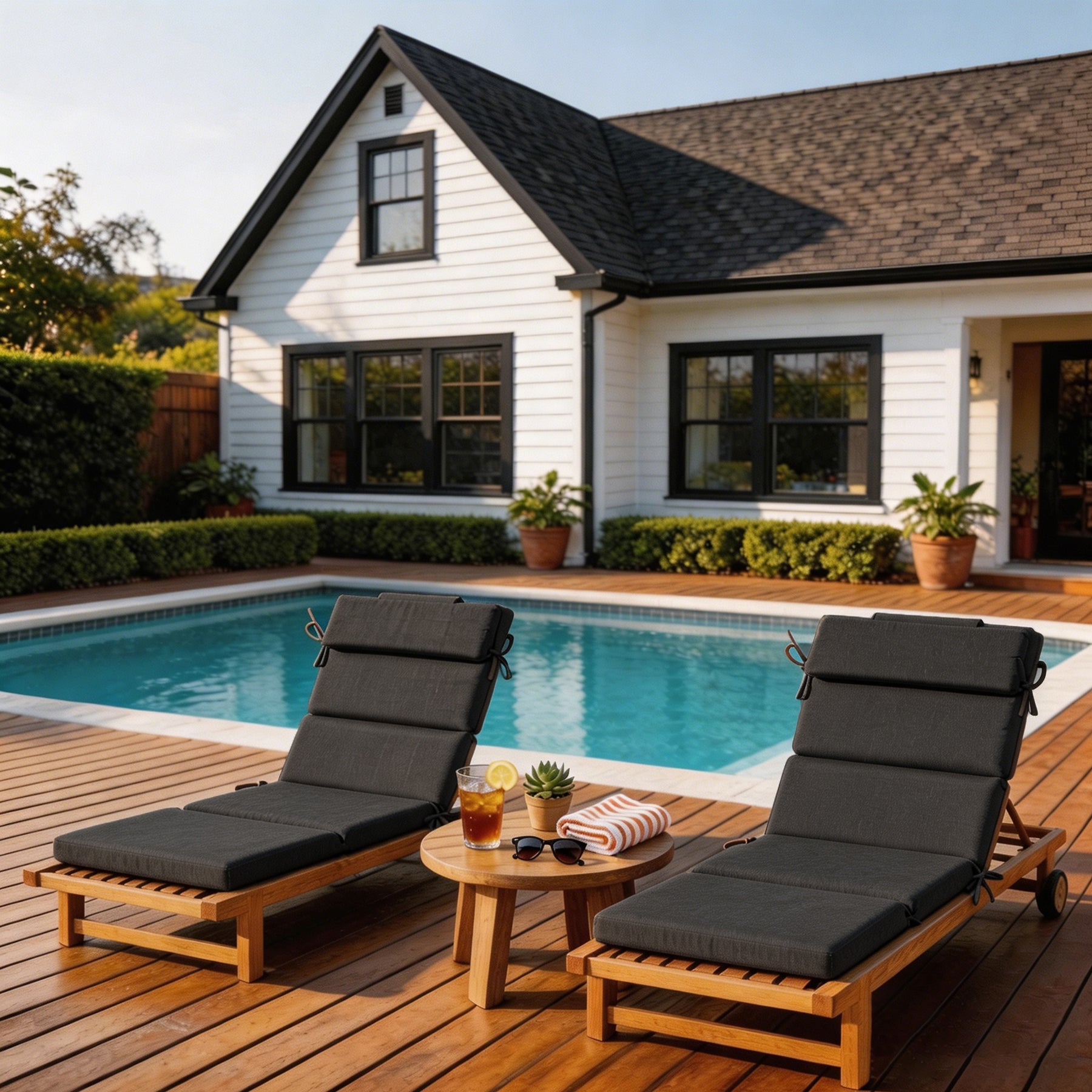 GoodGoods Outdoor Chaise Lounge Cushion 25x77 in - Black lifestyle and product view 5