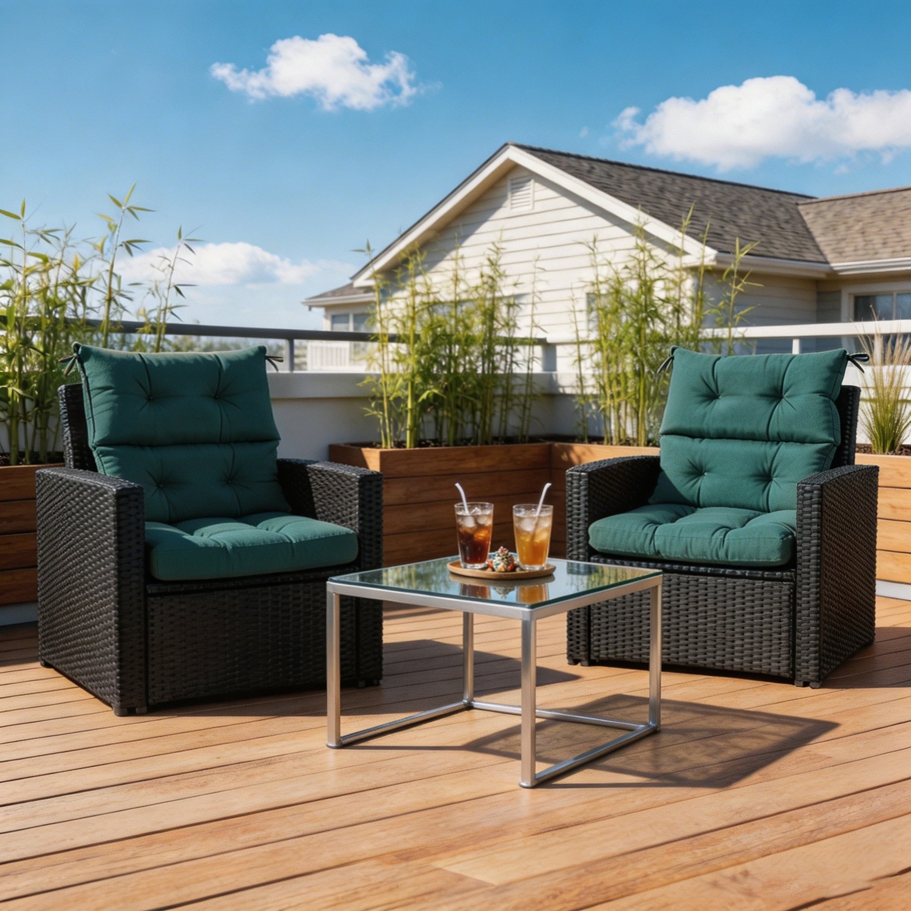 GoodGoods Tufted Outdoor High-Back Chair Cushion 22x44 in - Deep Green lifestyle and product view 5