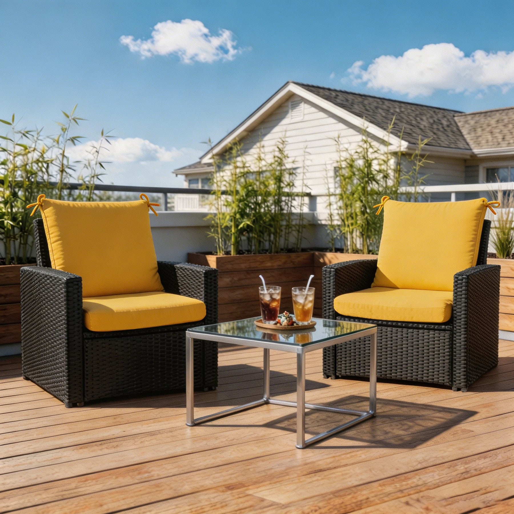 GoodGoods Outdoor High-Back Chair Cushion 22x44 in - Yellow lifestyle and product view 5