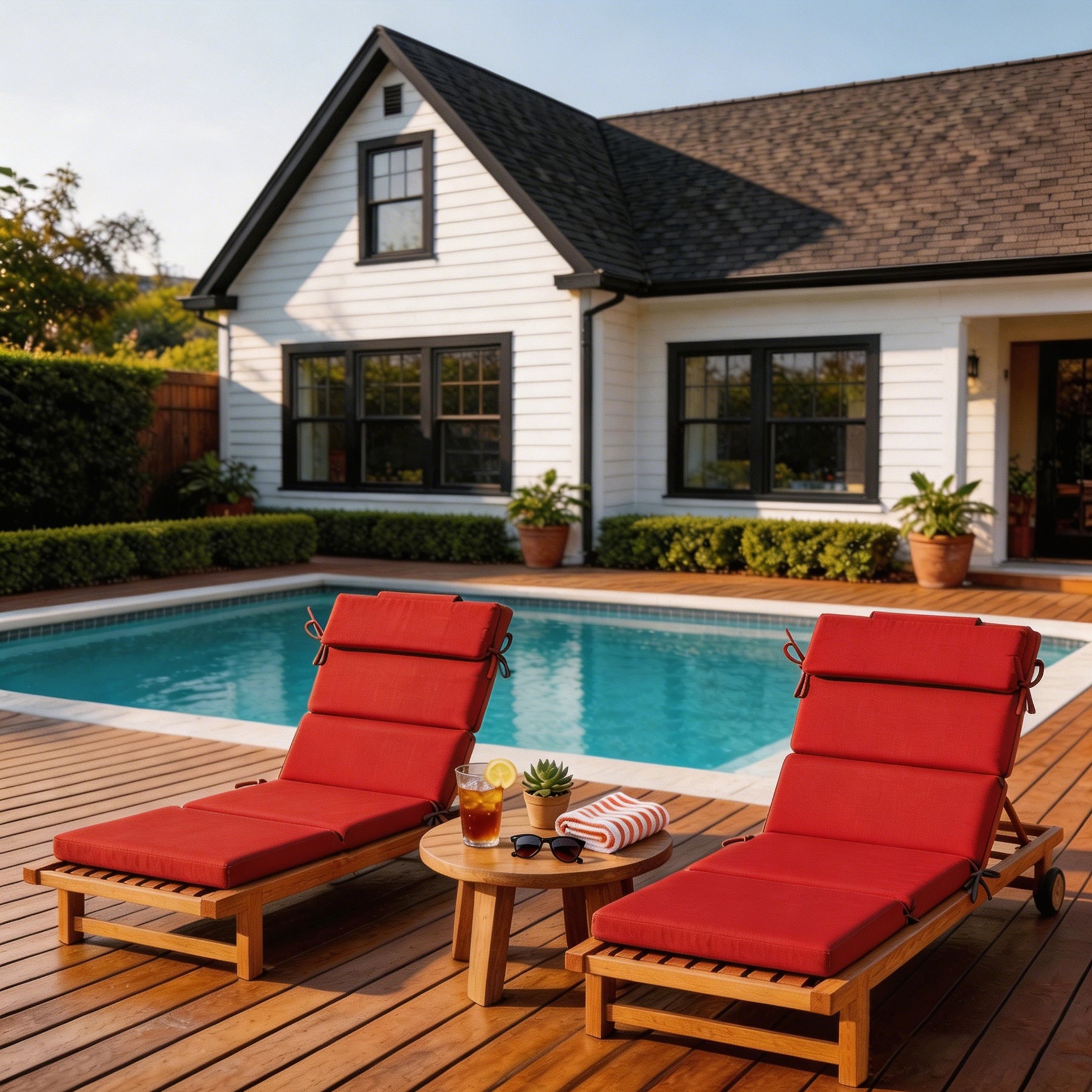 GoodGoods Outdoor Chaise Lounge Cushion 25x77 in - Red lifestyle and product view 5