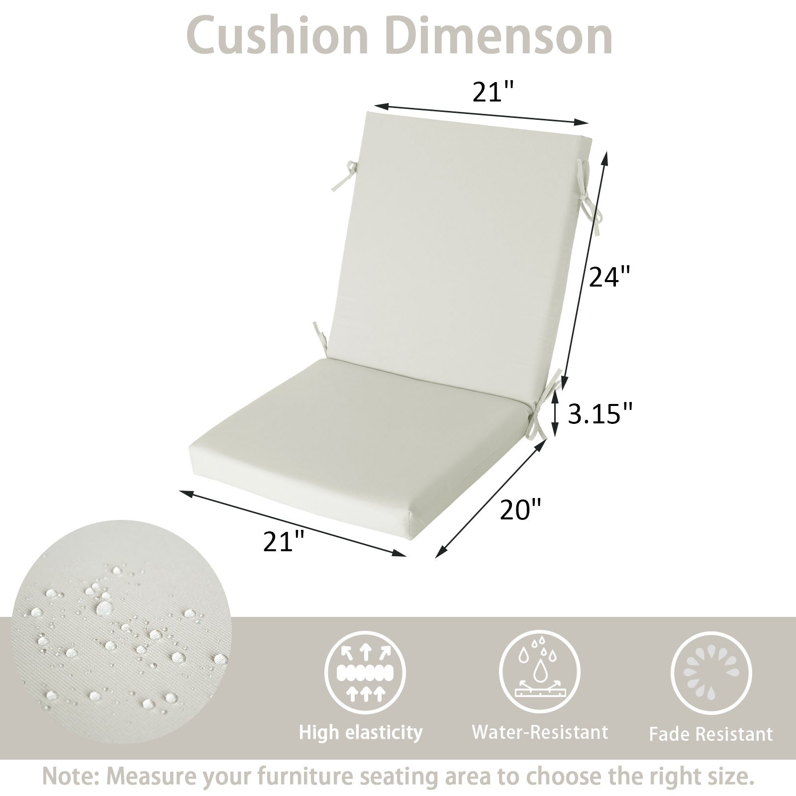 GoodGoods Outdoor High-Back Chair Cushion 21x44 in - Beige dimensions