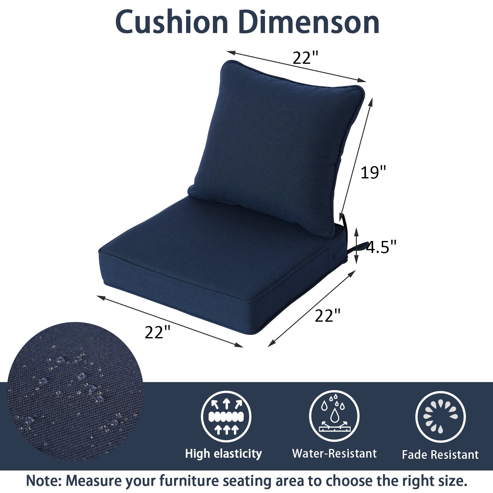 GoodGoods Deep Seat Outdoor Cushion Set 22x22 in - Dark Blue dimensions