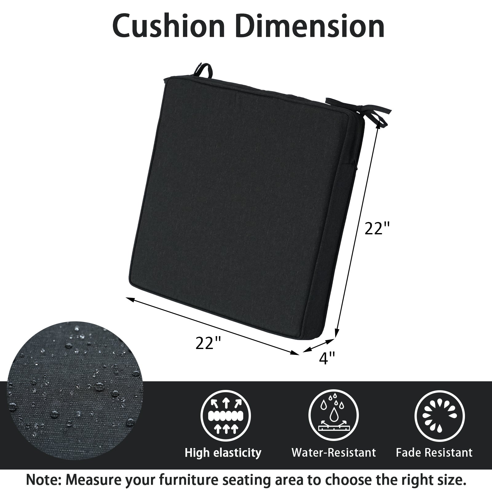 GoodGoods Outdoor Seat Cushion 22x22 in - Black dimensions