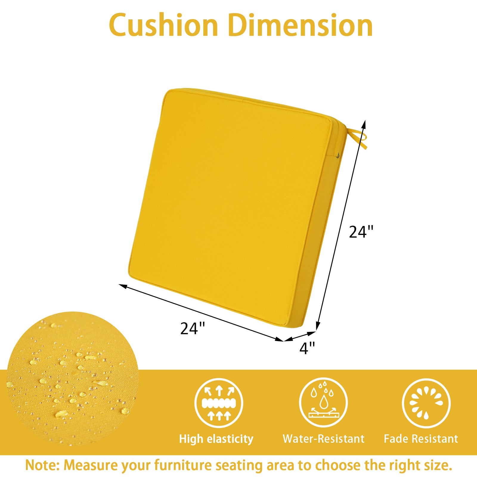 GoodGoods Outdoor Seat Cushion 24x24 in - Yellow dimensions
