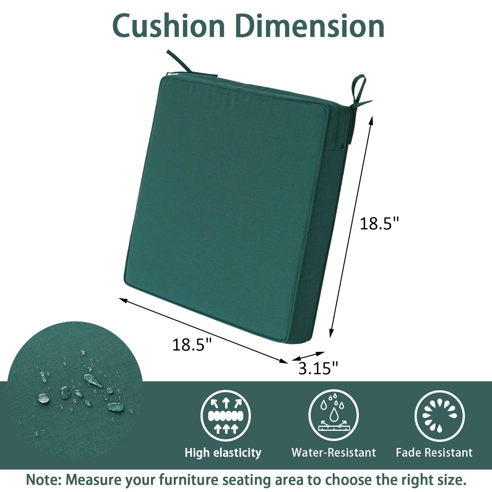 GoodGoods Outdoor Seat Cushion 18.5x18.5 in - Deep Green - image 3