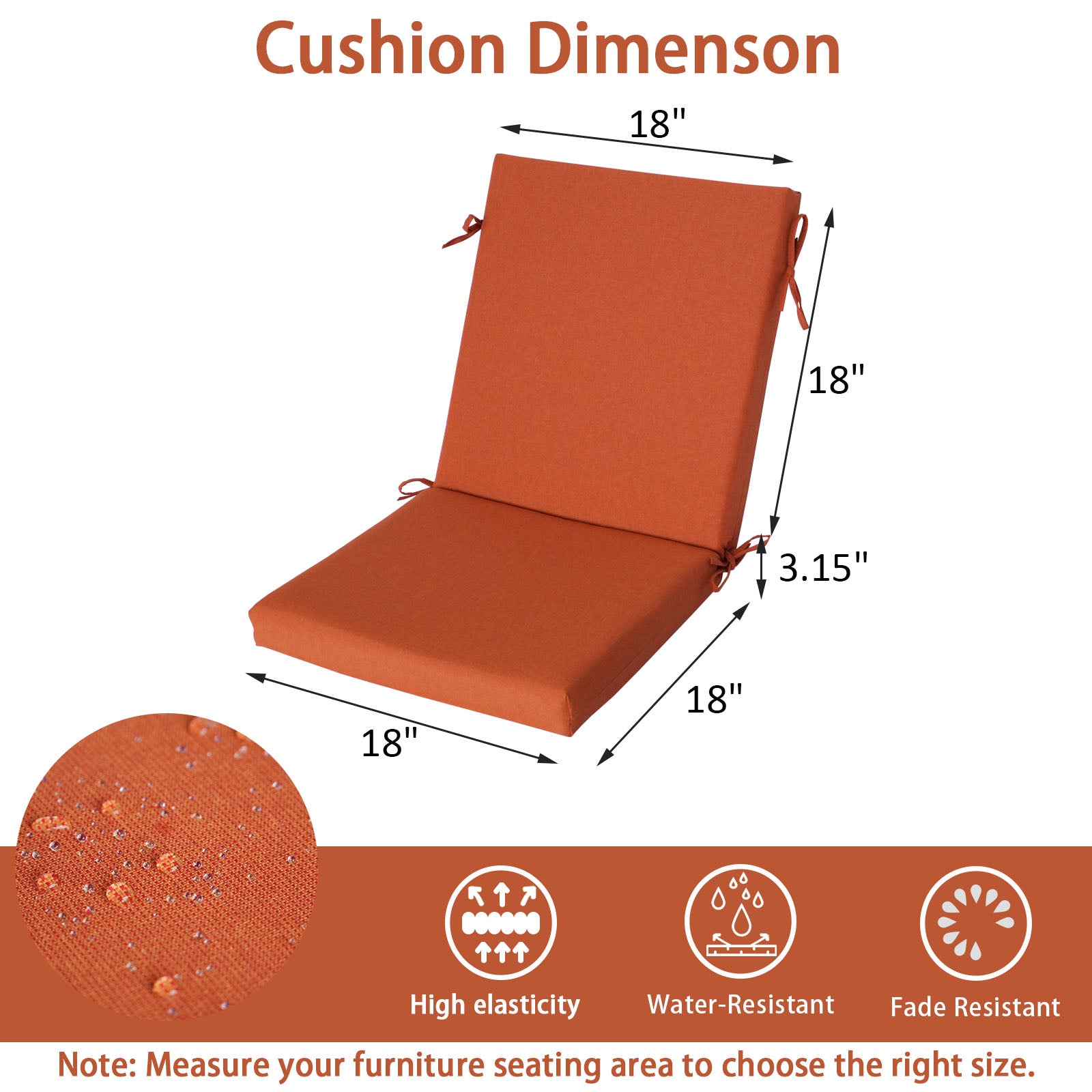 GoodGoods Outdoor High-Back Chair Cushion 18x36 in - Orange dimensions