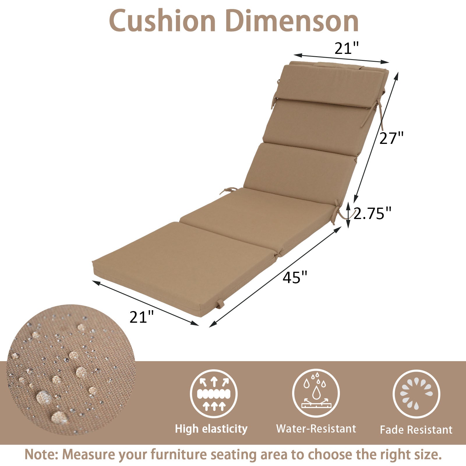 GoodGoods Outdoor Chaise Lounge Cushion 21x72 in - Brown dimensions