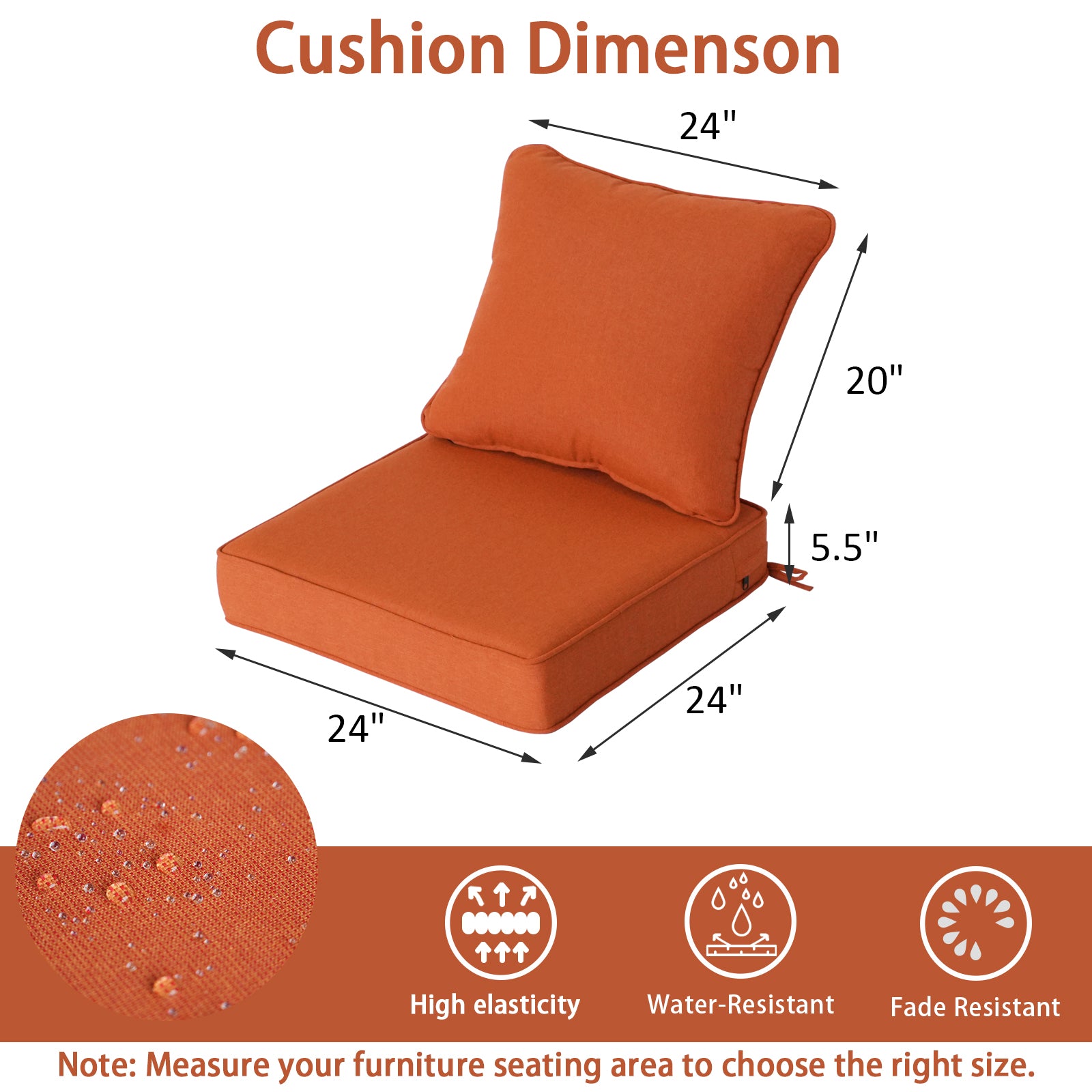 GoodGoods Deep Seat Outdoor Cushion Set 24x24 in - Orange dimensions